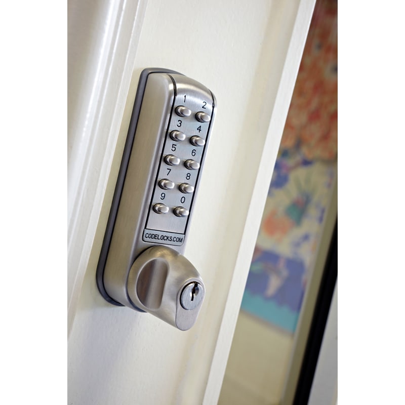 Digital Push Button Code Lock and Latch with Key Override - Brushed Steel - view 3