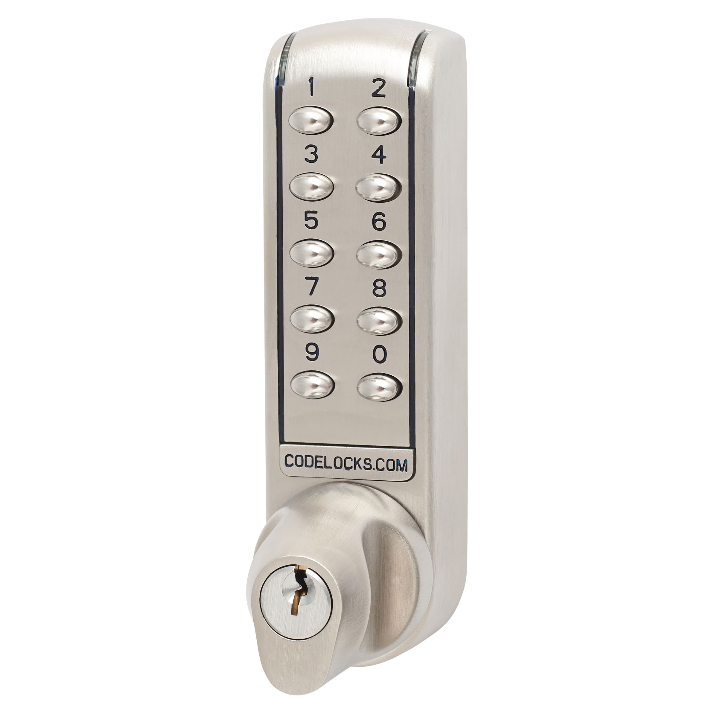 Digital Push Button Code Lock and Latch with Key Override - Brushed Steel - view 4