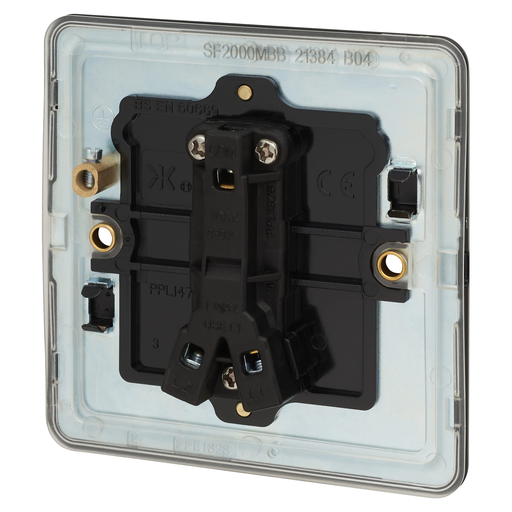 10AX 1 Gang 2 Way Screwless Flat Plate Light Switch - Matt Black - view 3