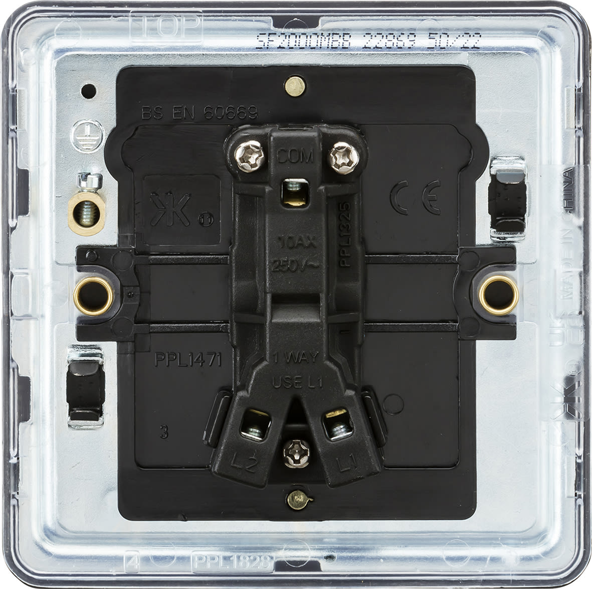 10AX 1 Gang 2 Way Screwless Flat Plate Light Switch - Matt Black - view 7
