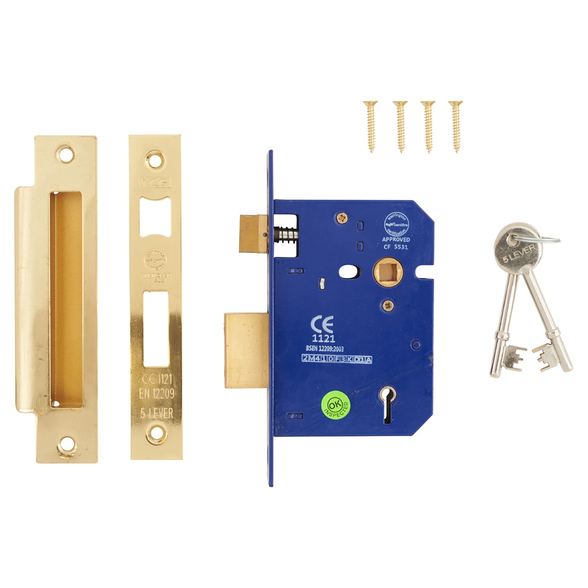 Bolt Through 5 Lever Sashlock - 78mm Case - 57mm Backset - Electro Brass - view 2