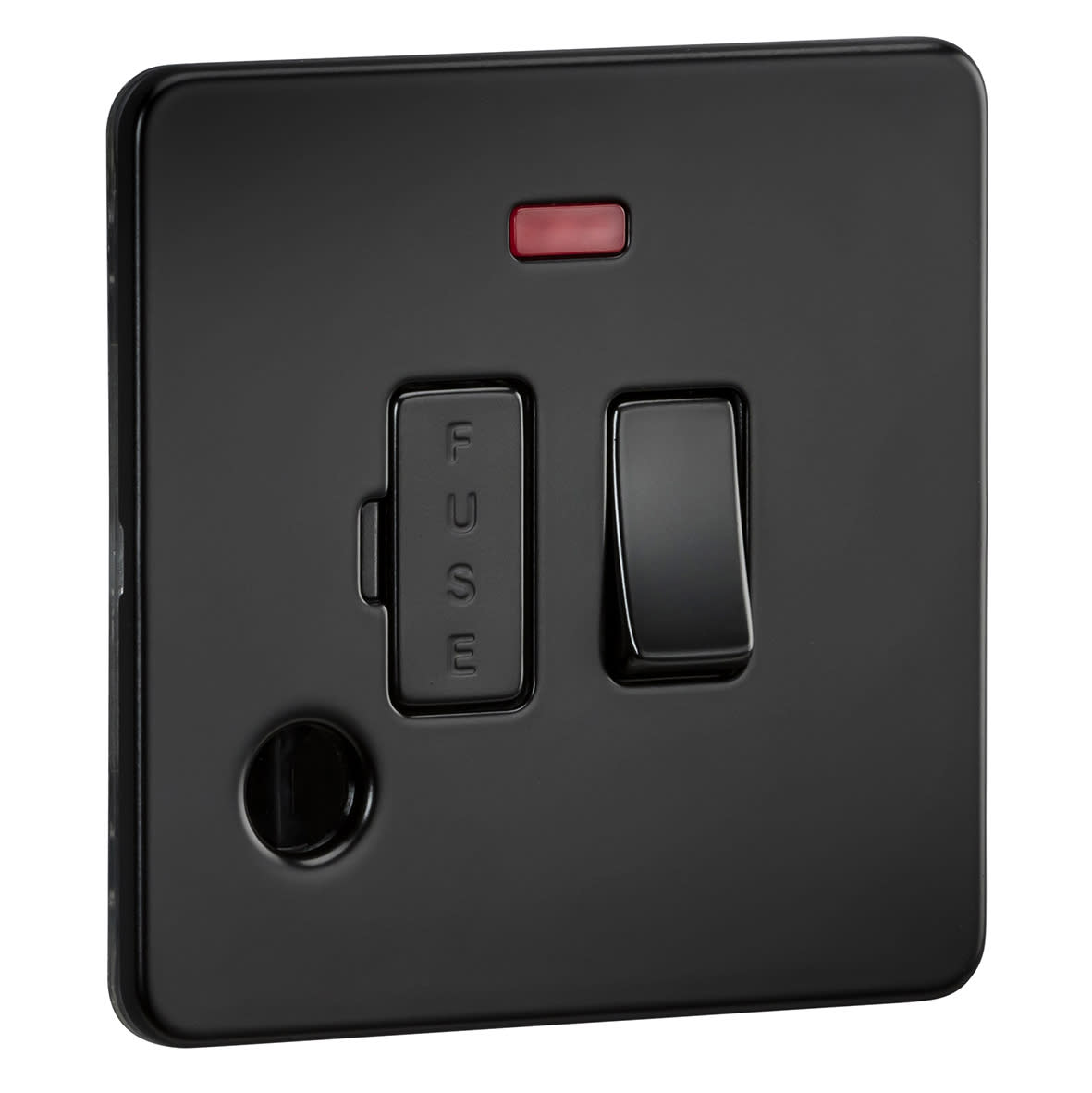 13A 1 Gang Screwless Switched Fused Spur with Neon & Flex Outlet - Matt Black - view 2