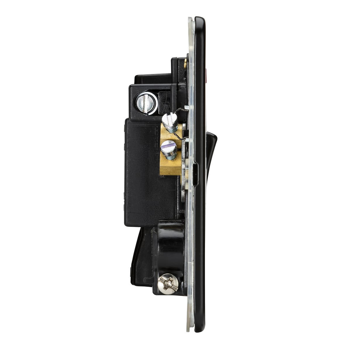 13A 1 Gang Screwless Switched Fused Spur with Neon & Flex Outlet - Matt Black - view 3