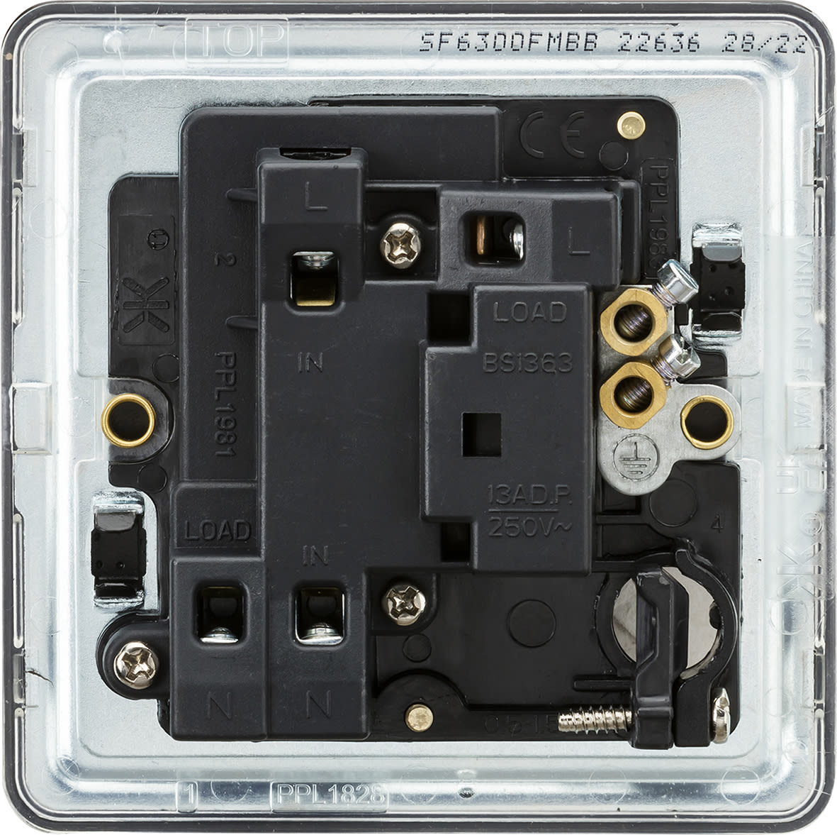 13A 1 Gang Screwless Switched Fused Spur with Neon & Flex Outlet - Matt Black - view 4