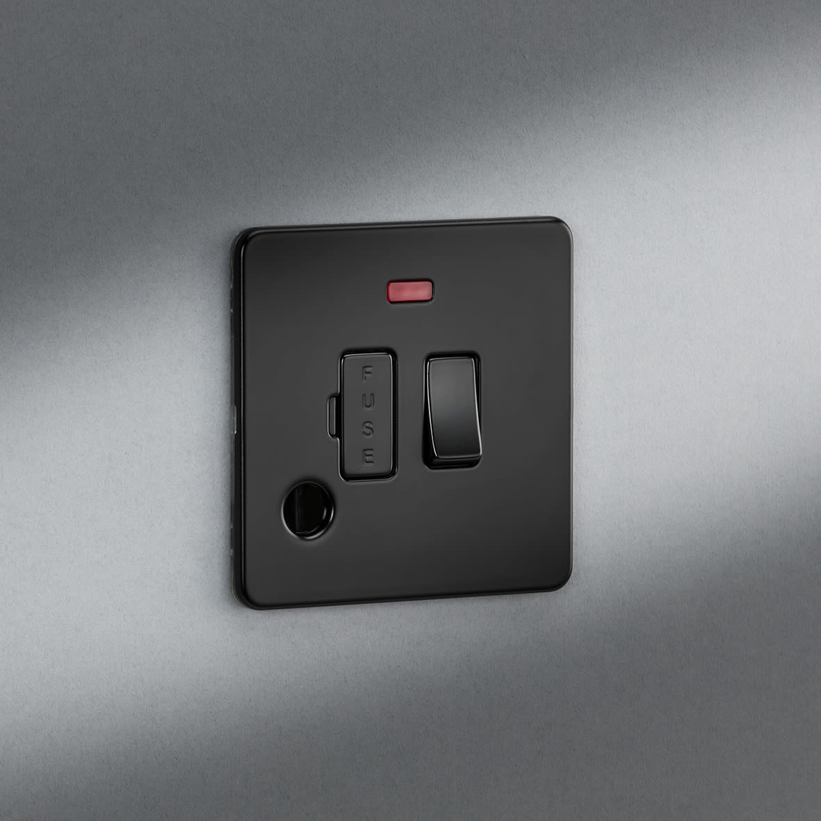 13A 1 Gang Screwless Switched Fused Spur with Neon & Flex Outlet - Matt Black - view 5