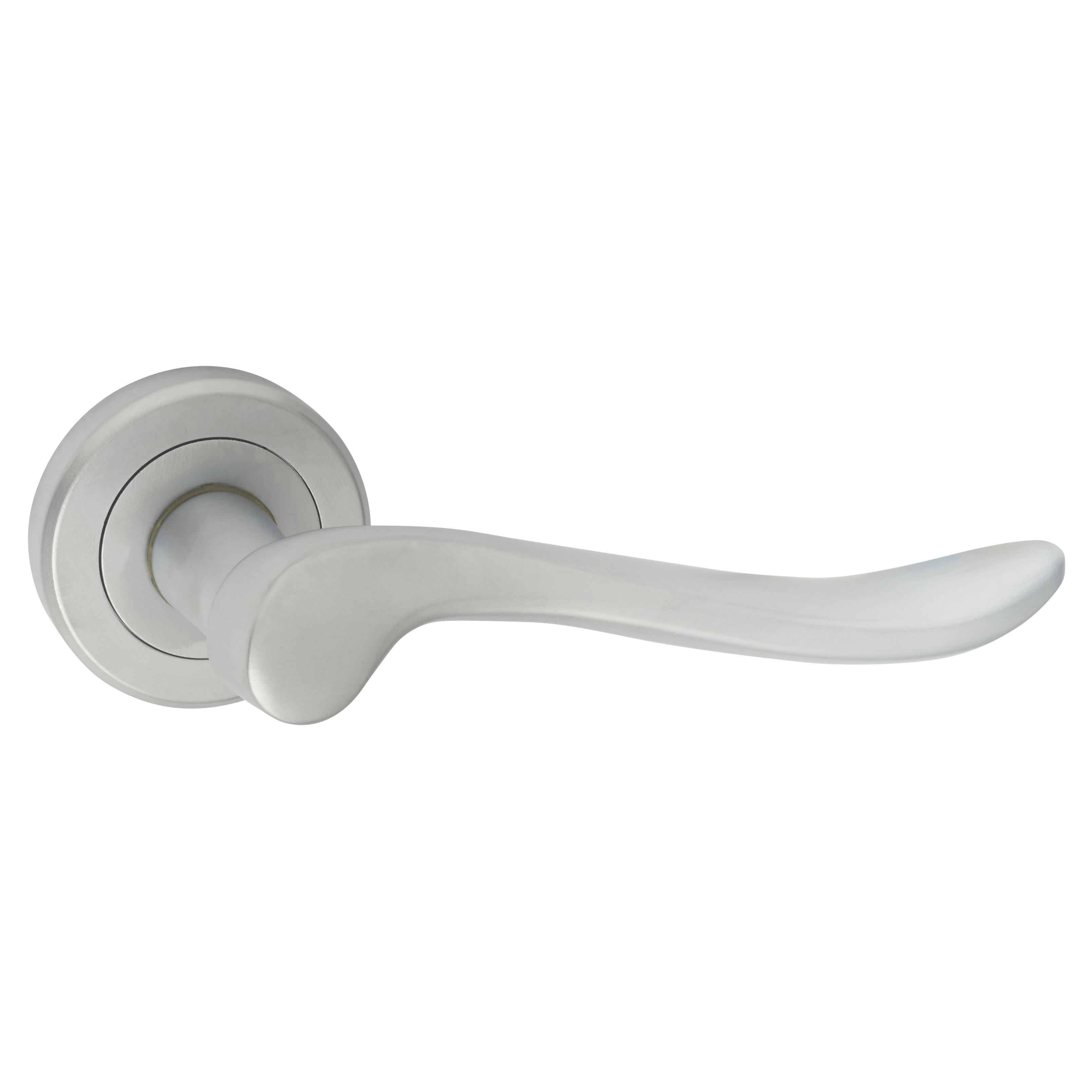 Brass Satin Chrome Scroll Door Handles on Round Rose - Verdun Range - view 2