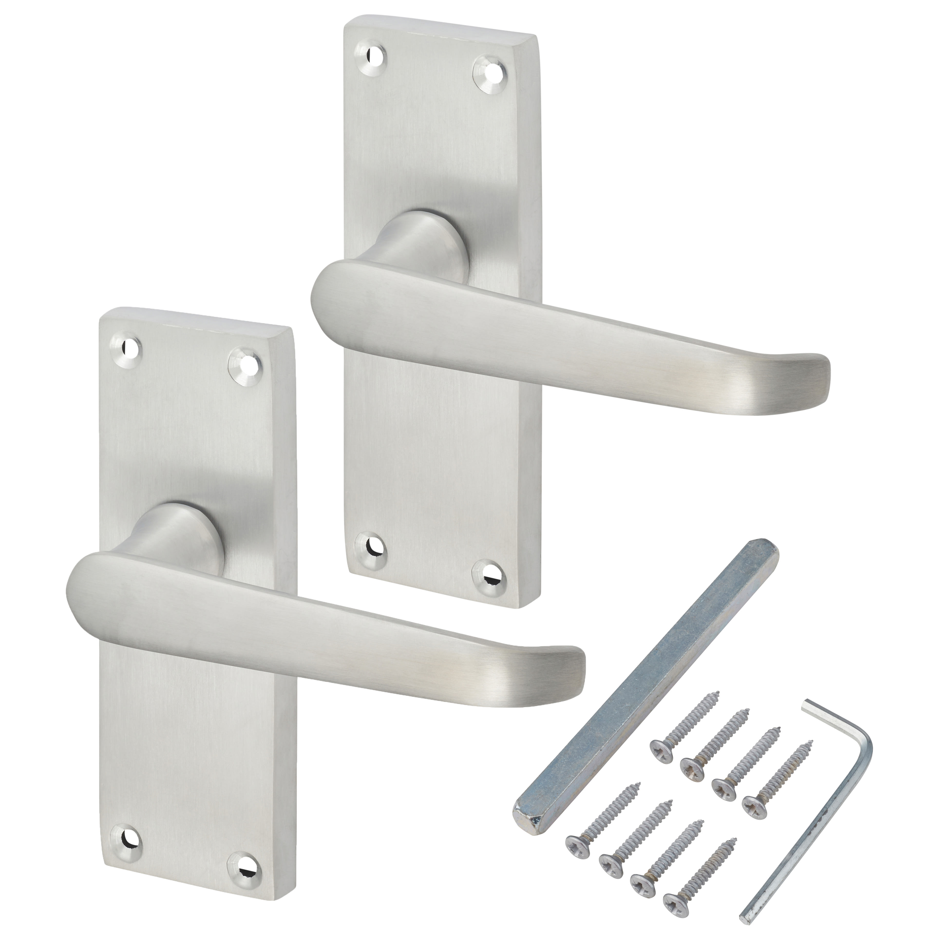 Satin Chrome Victorian Straight Latch Door Handles - Short Plate - 118 x 42mm - view 3