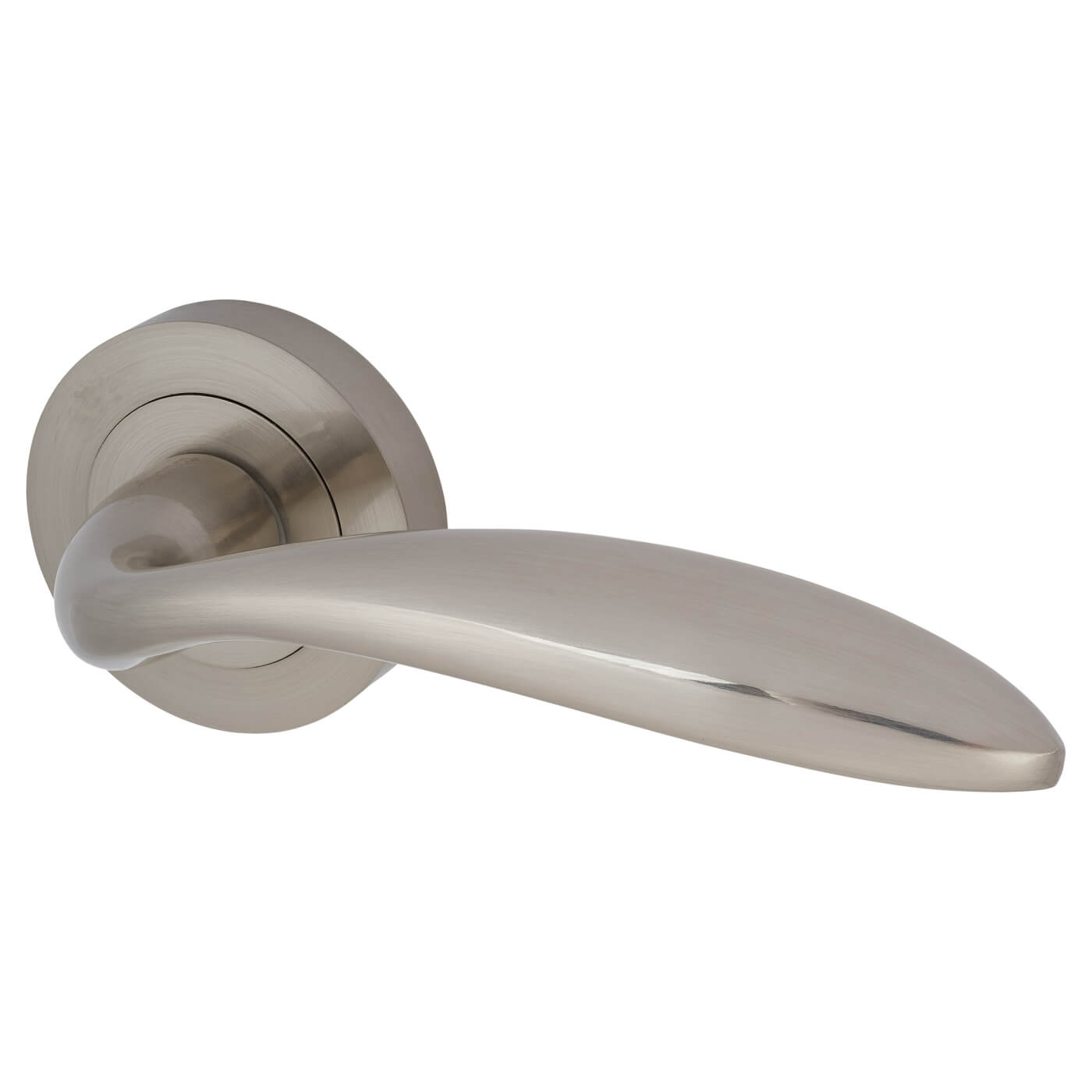 Satin Nickel Bathroom Lock Door Handles on Rose Pack - Morgan Range - view 3