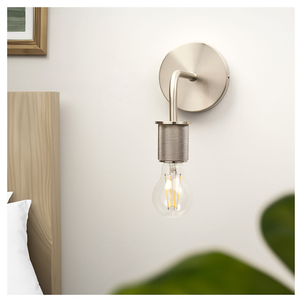 Casa Knurled Indoor Wall Light - Satin Nickel Fittings - view 2