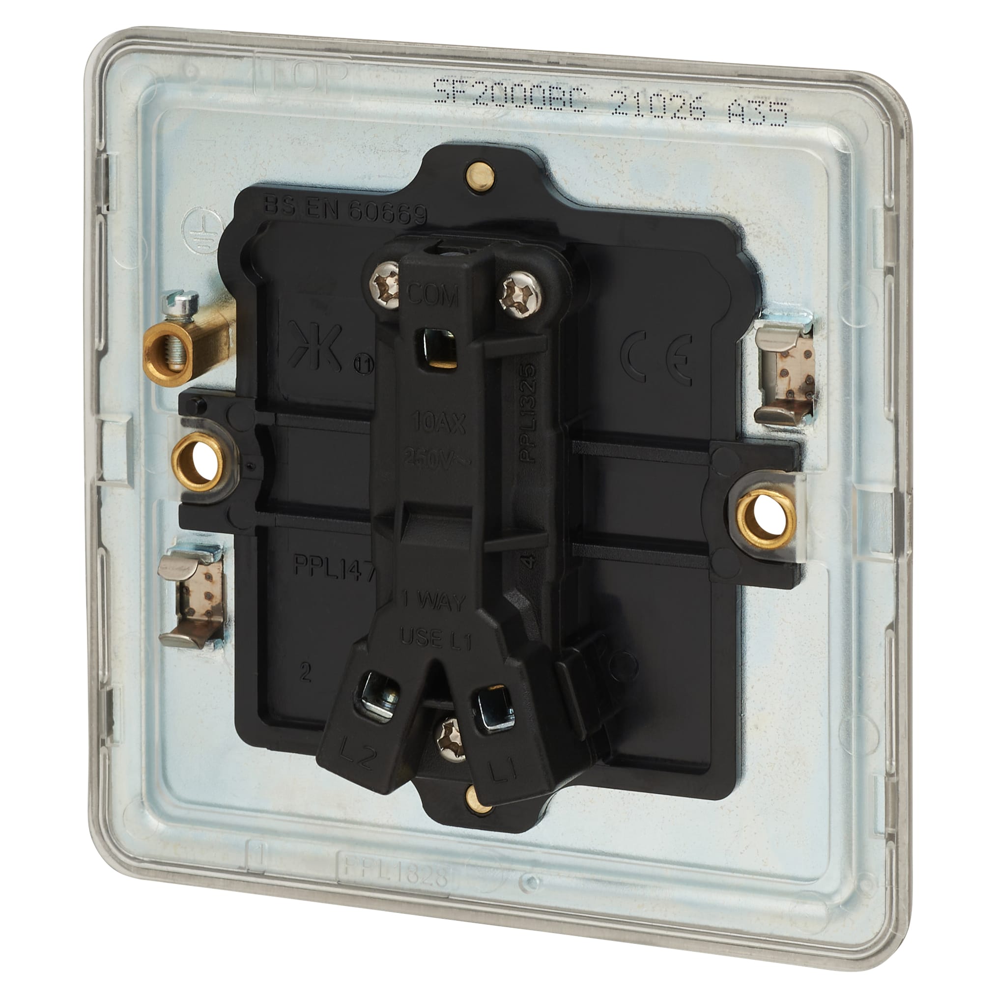 10AX 1 Gang 2 Way Screwless Flat Plate Light Switch - Brushed Chrome - view 3
