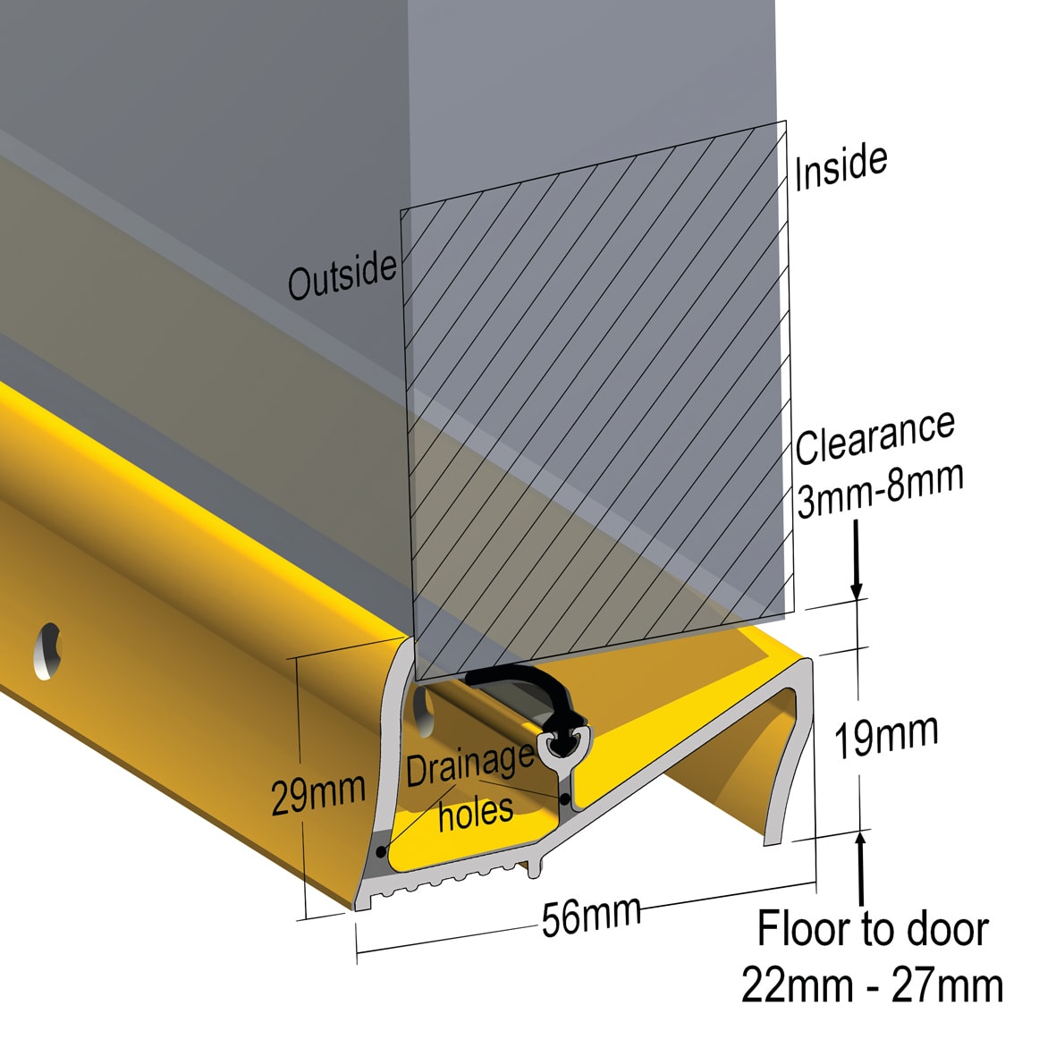 Lowline Threshold - 1000mm Length - Inward Opening Doors - Gold Anodised - view 2