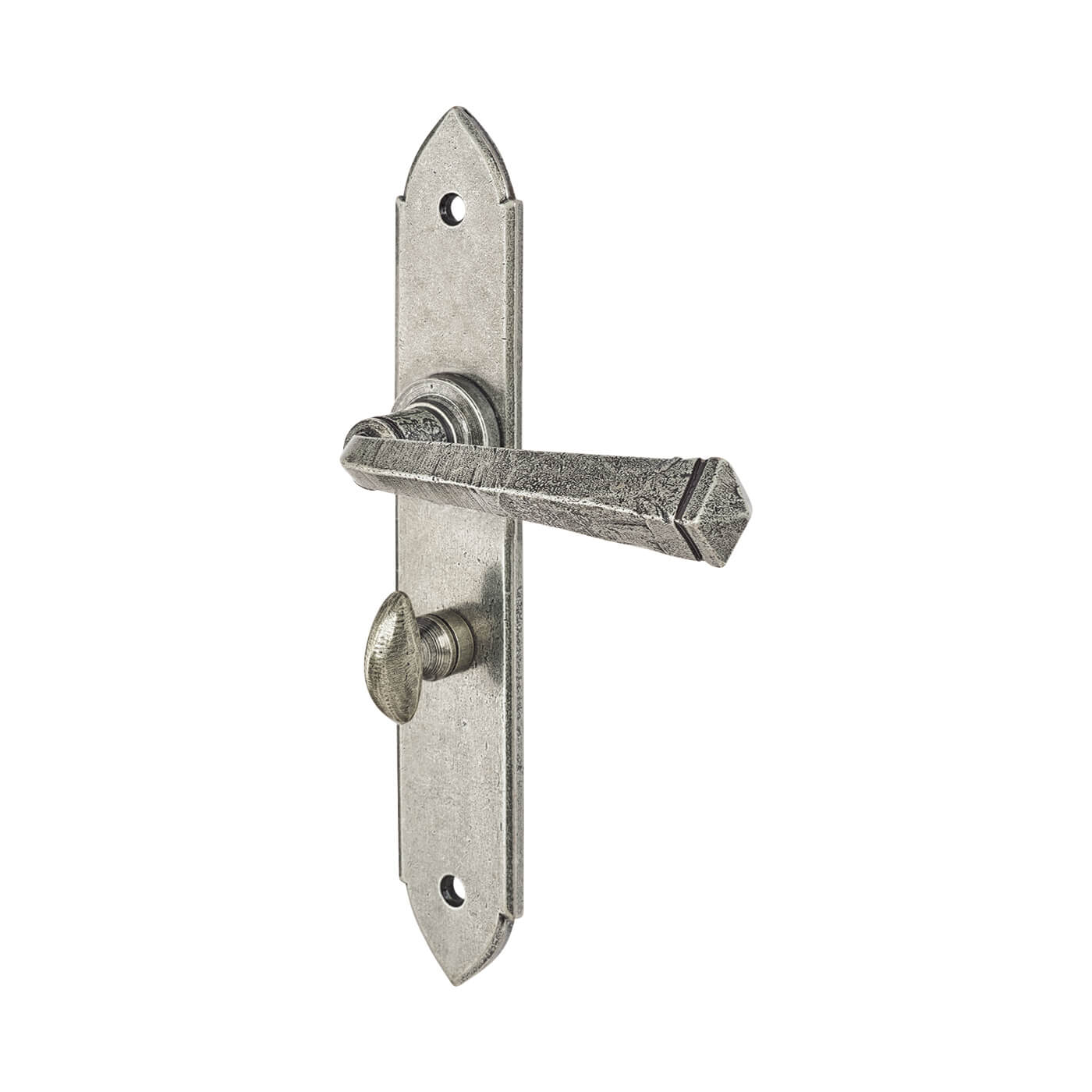 Pewter Gothic Bathroom Door Handles - Long Plate - 247 x 44mm - view 3