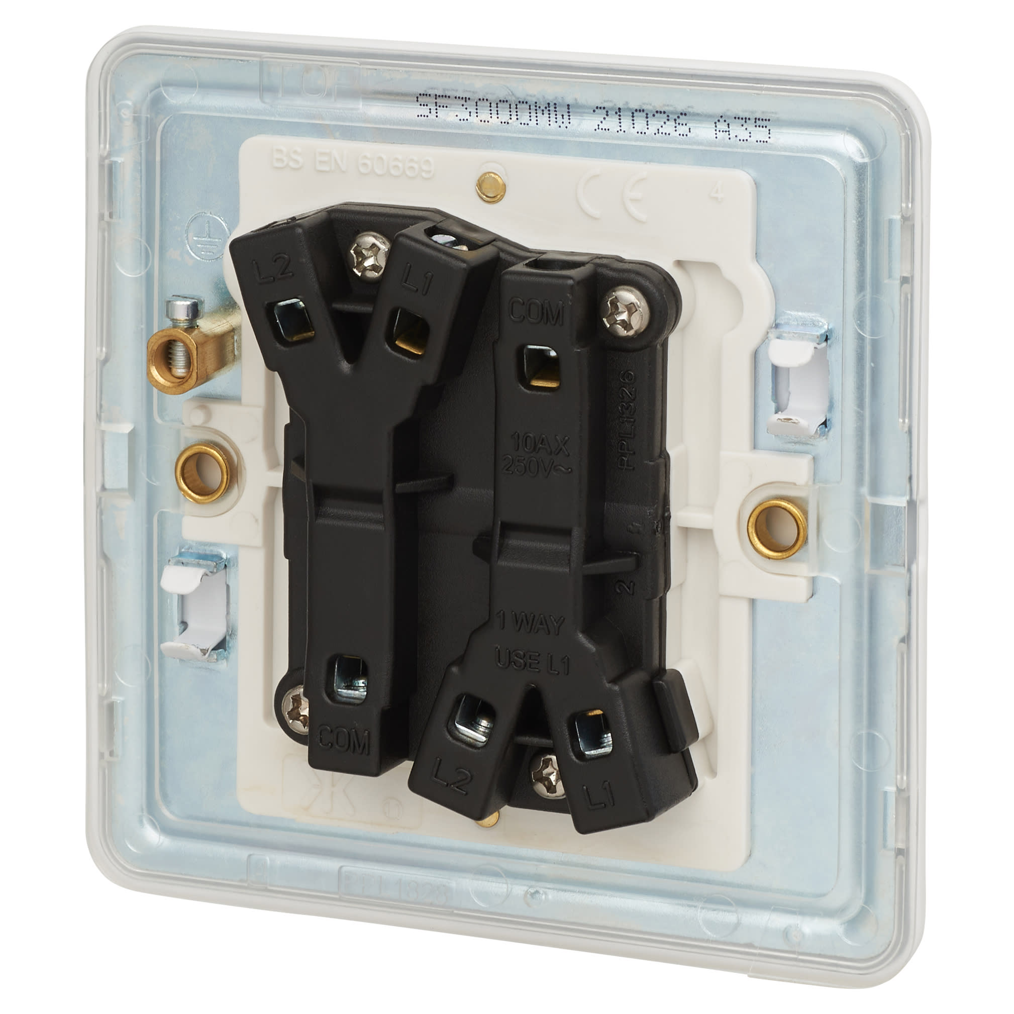 10AX 2 Gang 2 Way Screwless Flat Plate Light Switch - Matt White - view 3