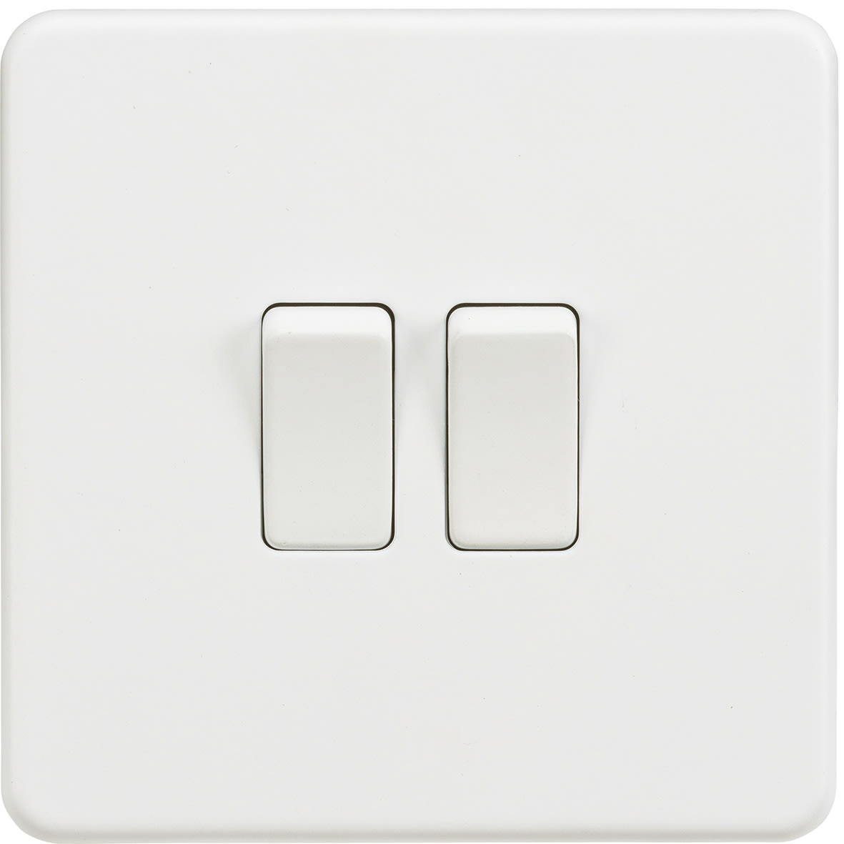 10AX 2 Gang 2 Way Screwless Flat Plate Light Switch - Matt White - view 4