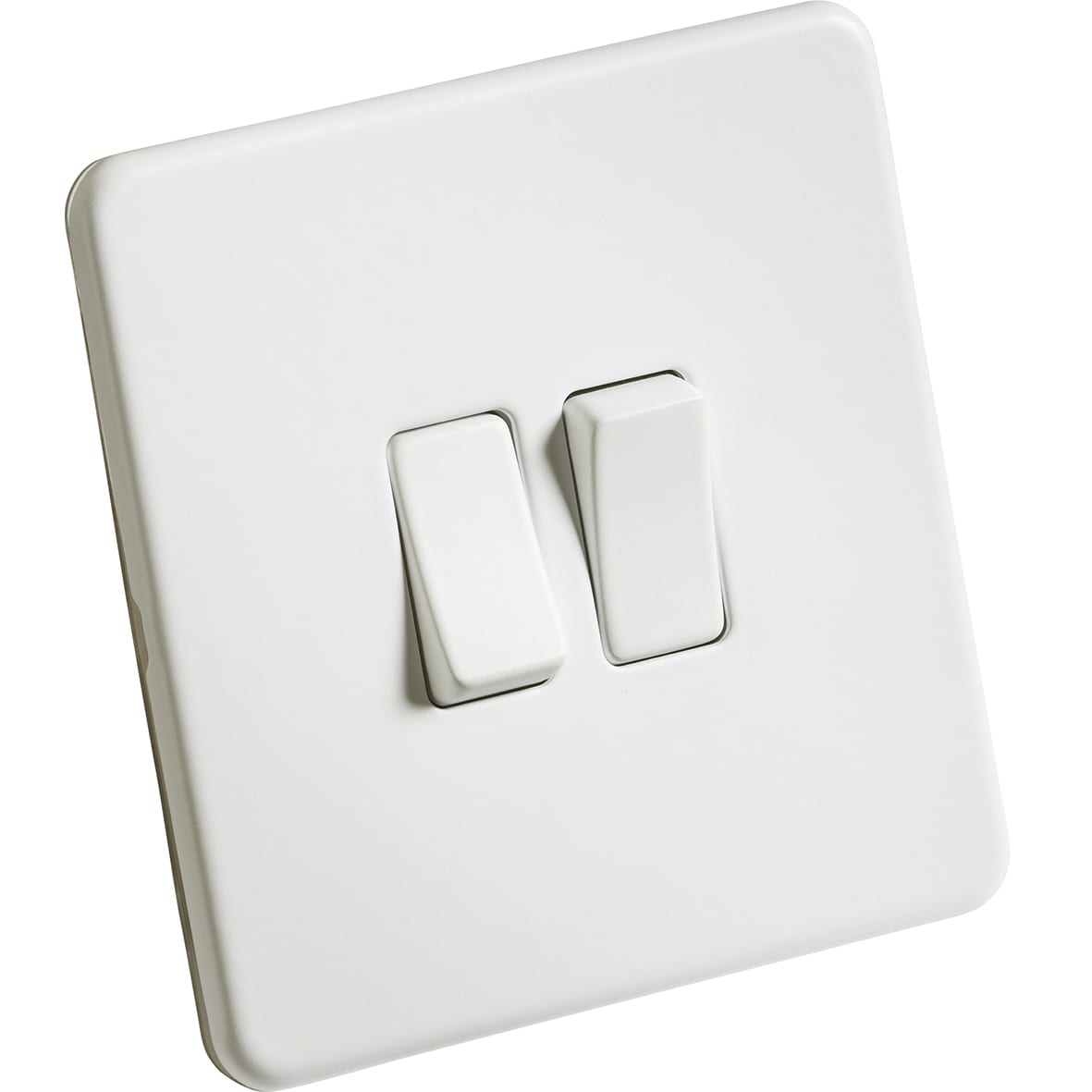 10AX 2 Gang 2 Way Screwless Flat Plate Light Switch - Matt White - view 5