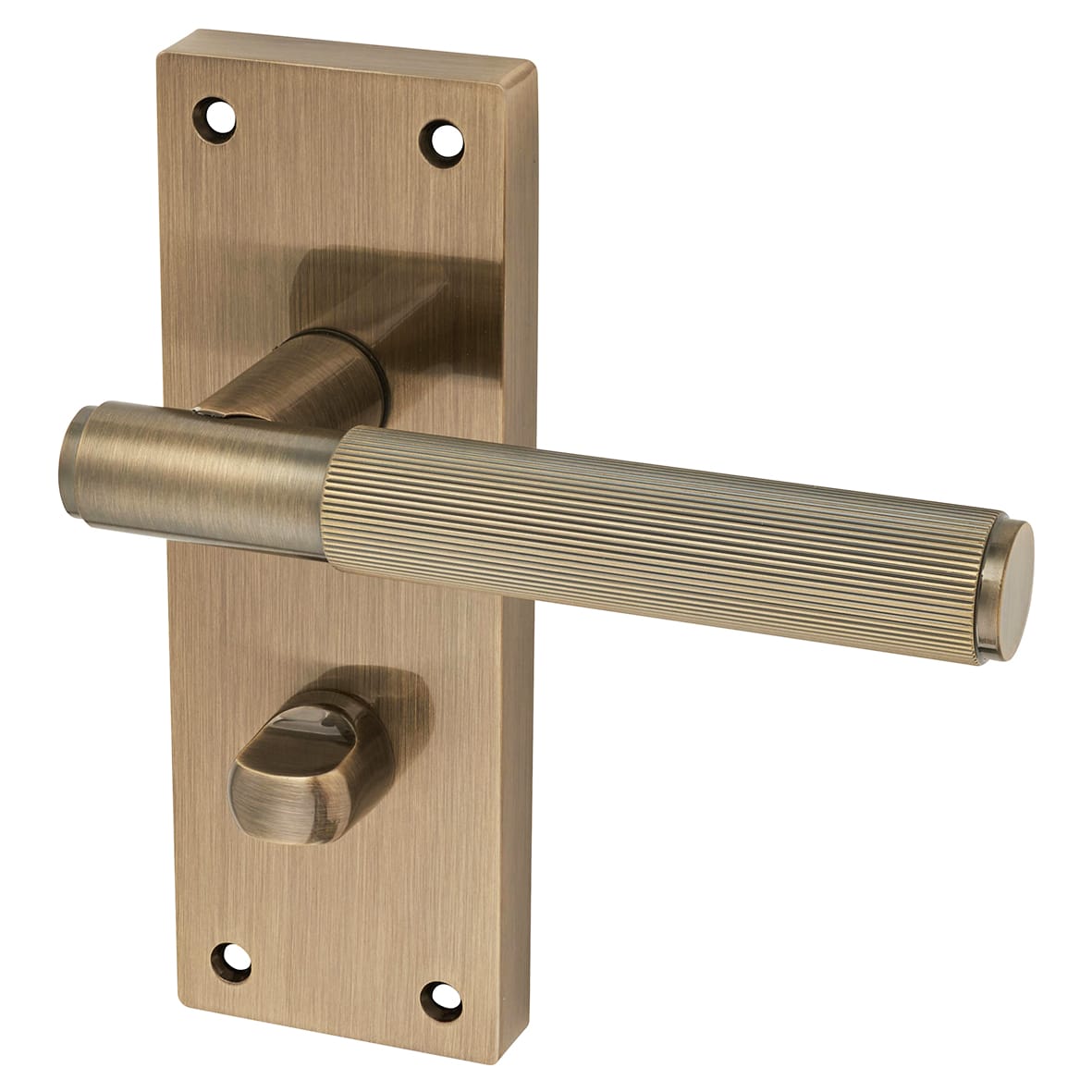 Antique Brass Lines Bathroom Lock Door Handles Pack - Nova Range - view 2