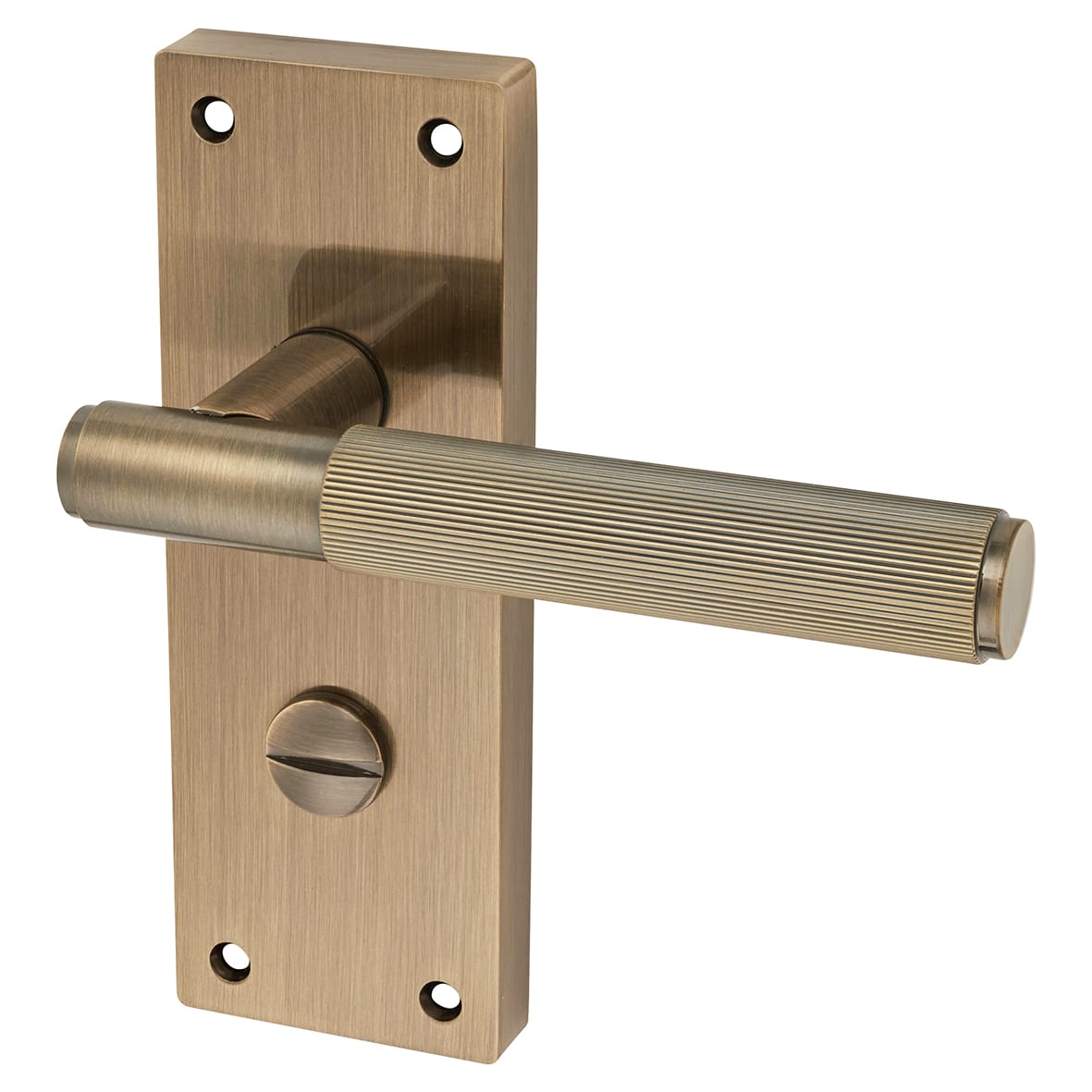 Antique Brass Lines Bathroom Lock Door Handles Pack - Nova Range - view 3