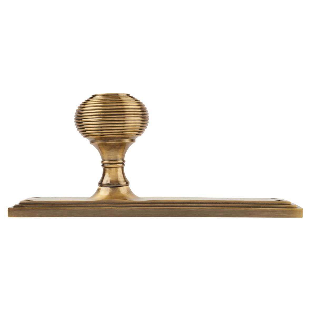 Antique Brass Reeded Latch Mortice Door Knob on Backplate - 205 x 52mm - Miller Range - view 2