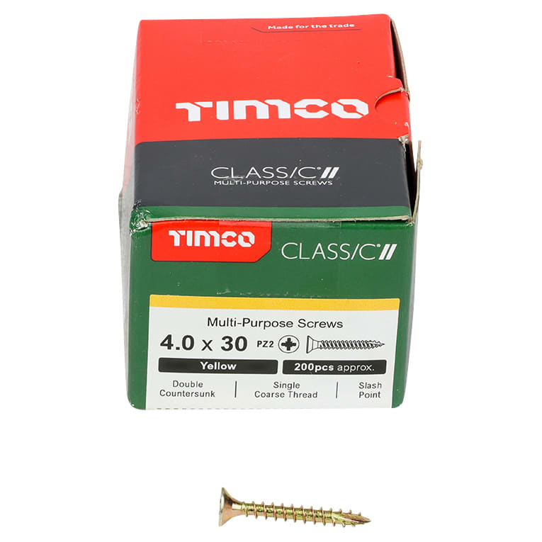 Classic Pozi Countersunk Wood Screws - 4.0 x 30mm - Yellow Zinc - Pack of 200 - view 3