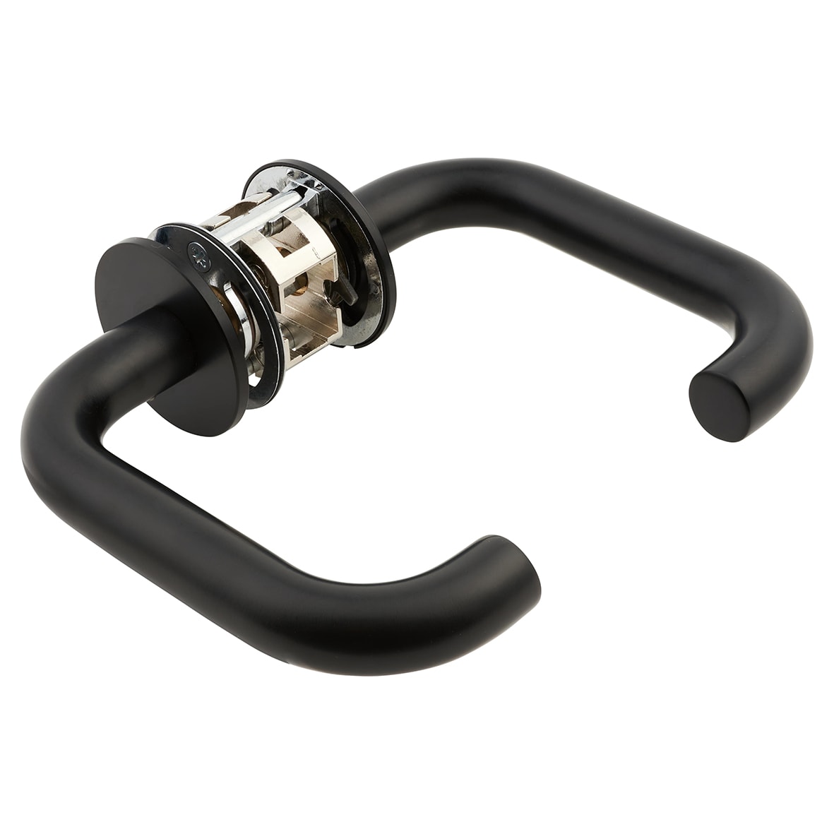 Matt Black Door Handles on Round Slim Rose - Schema Kurvig Range - view 4