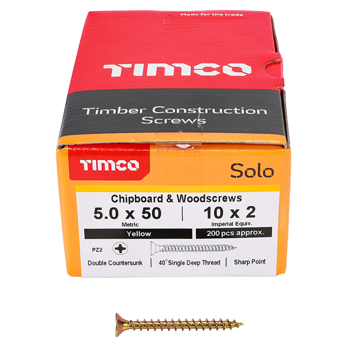 Solo Chippy Pozi Countersunk Wood Screws - 5.0 x 50mm - Yellow Zinc - Pack of 200 - view 2