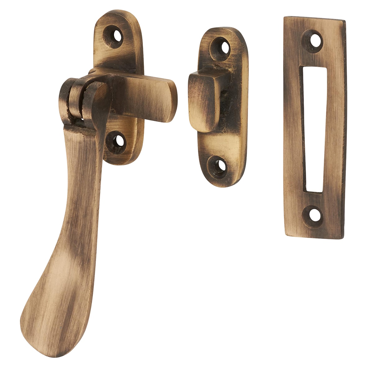 Cast Victorian Mortice & Hook Plate Casement Window Fastener - Reversible - Antique Brass - view 2