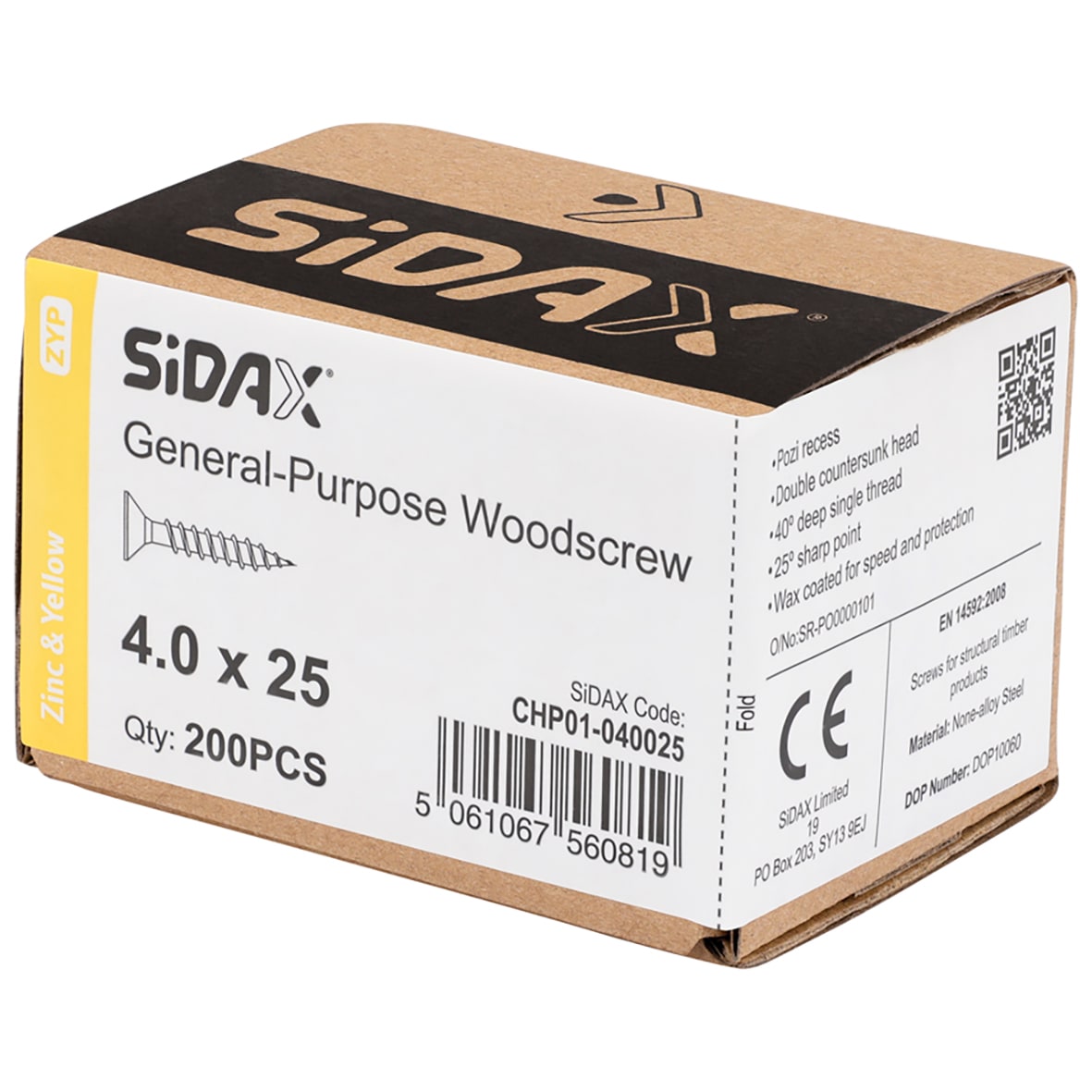 General Purpose Pozi Countersunk Chipboard Wood Screws - 4.0 x 25mm - Yellow Zinc - Pk of 200 - view 2