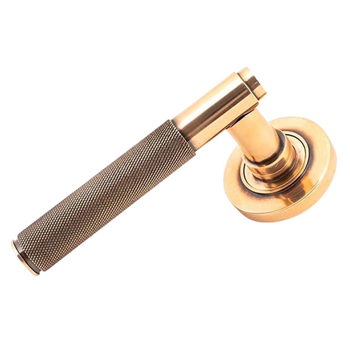 Polished Bronze Knurled Door Handles on Round Rose - Brompton Range - view 2