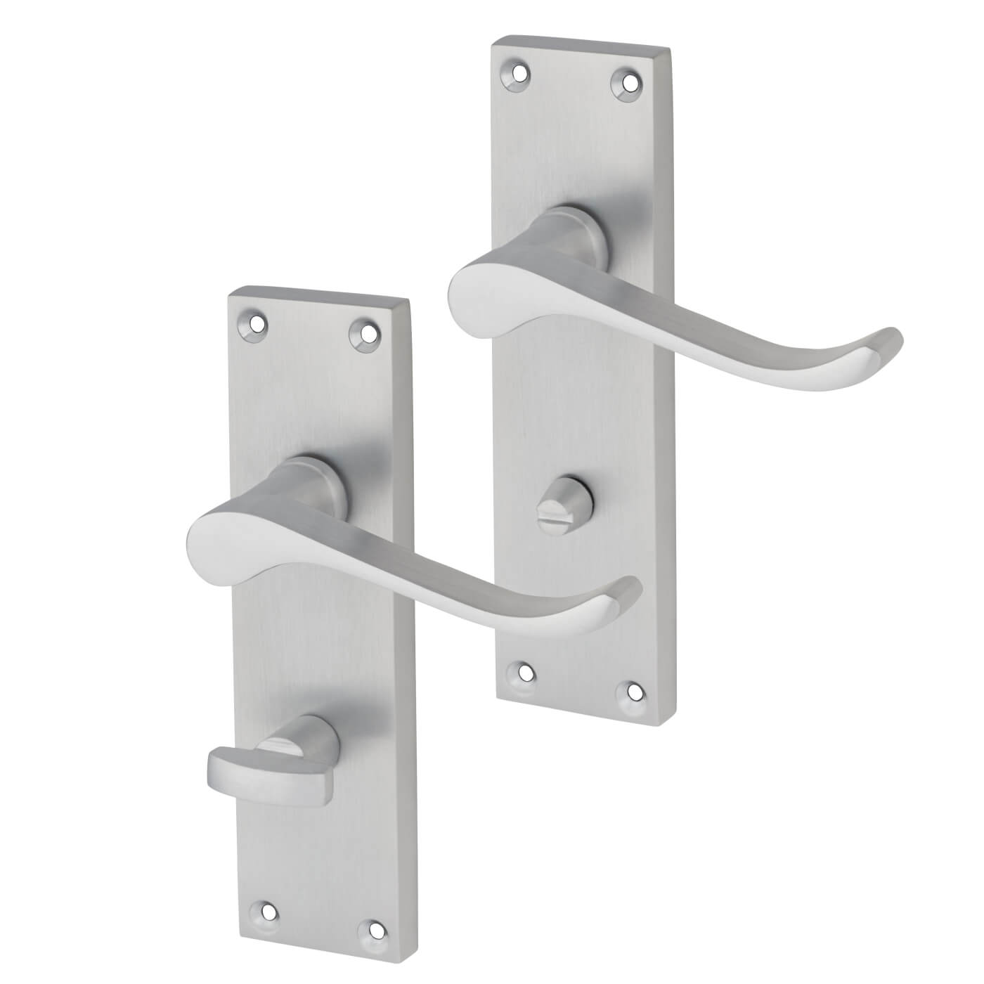 Satin Chrome Budget Scroll Bathroom Door Handles - Mia Range - 153 x 42mm - view 2