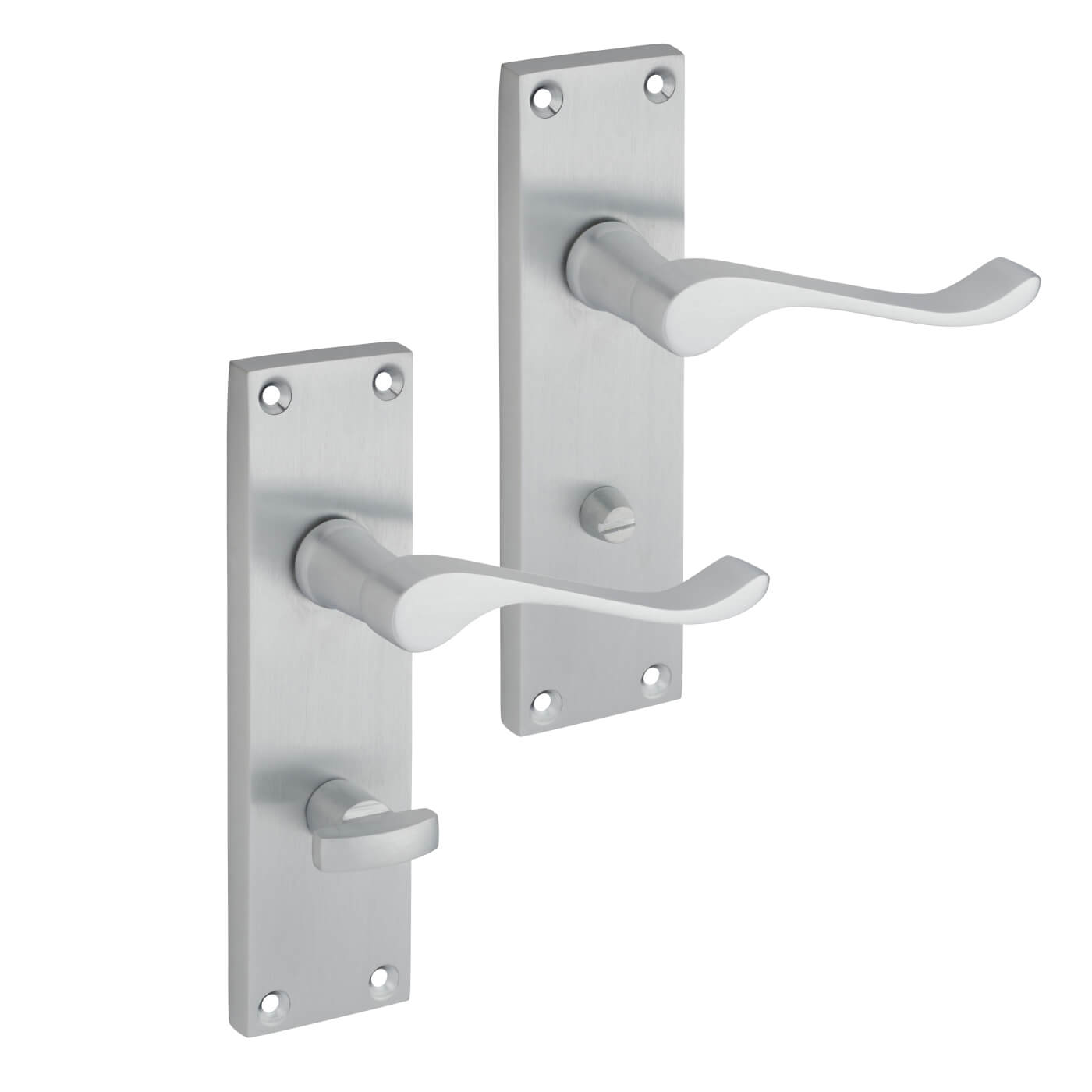 Satin Chrome Budget Scroll Bathroom Door Handles - Mia Range - 153 x 42mm - view 3