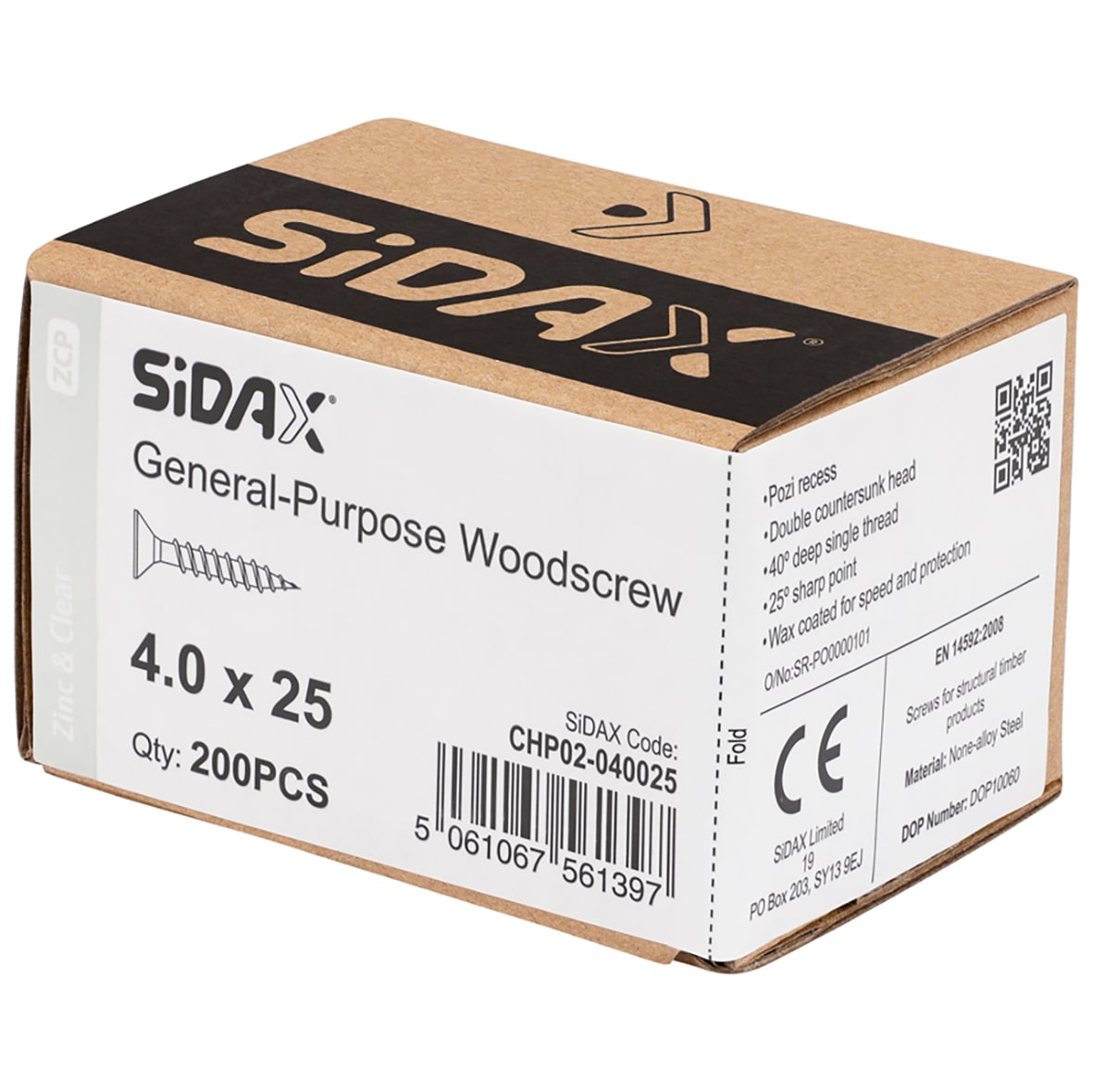General Purpose Pozi Countersunk Chipboard Wood Screws - 4.0 x 25mm - Zinc Plated - Pk of 200 - view 2