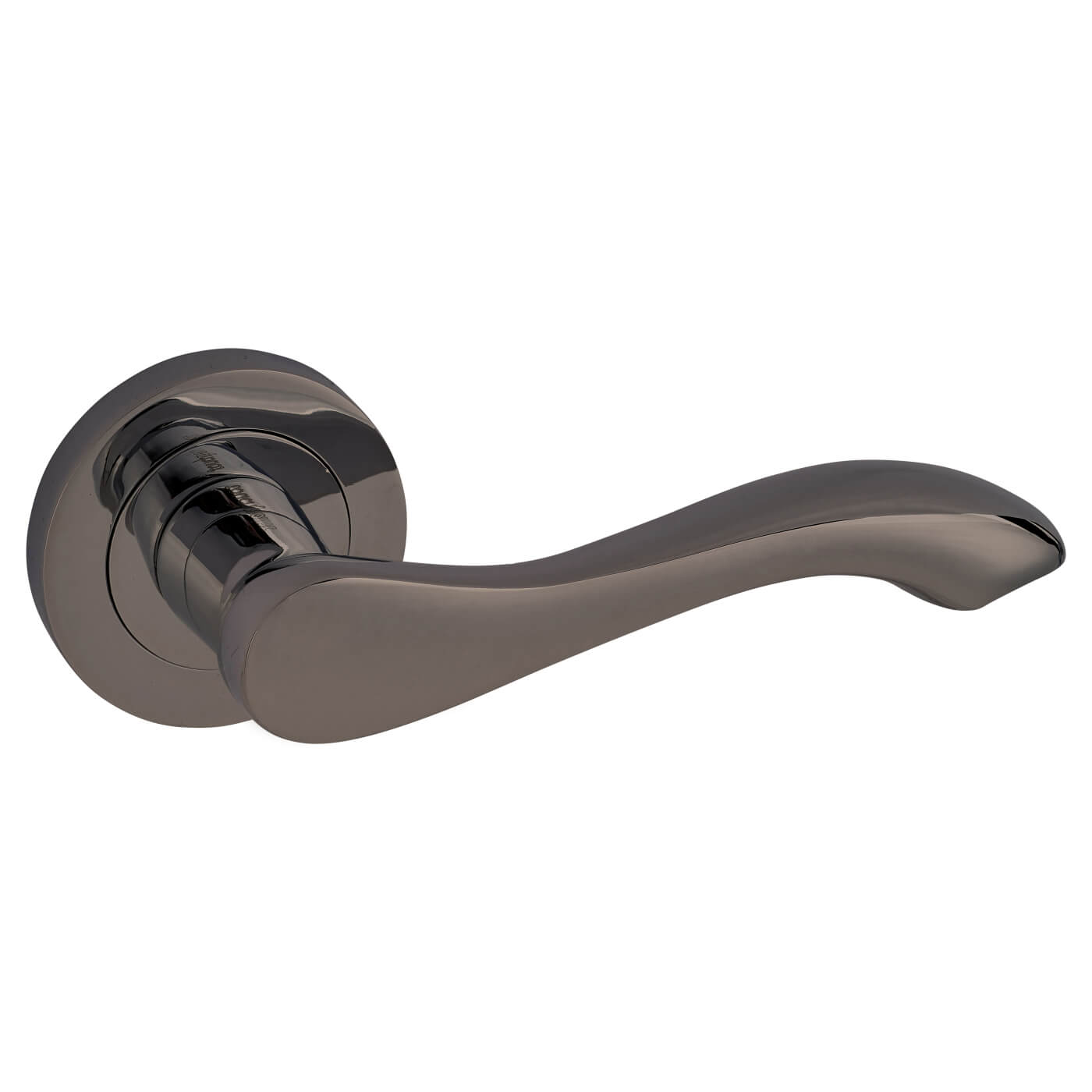 Black Nickel Scroll Door Handles on Round Rose - Scarlett Range - view 4