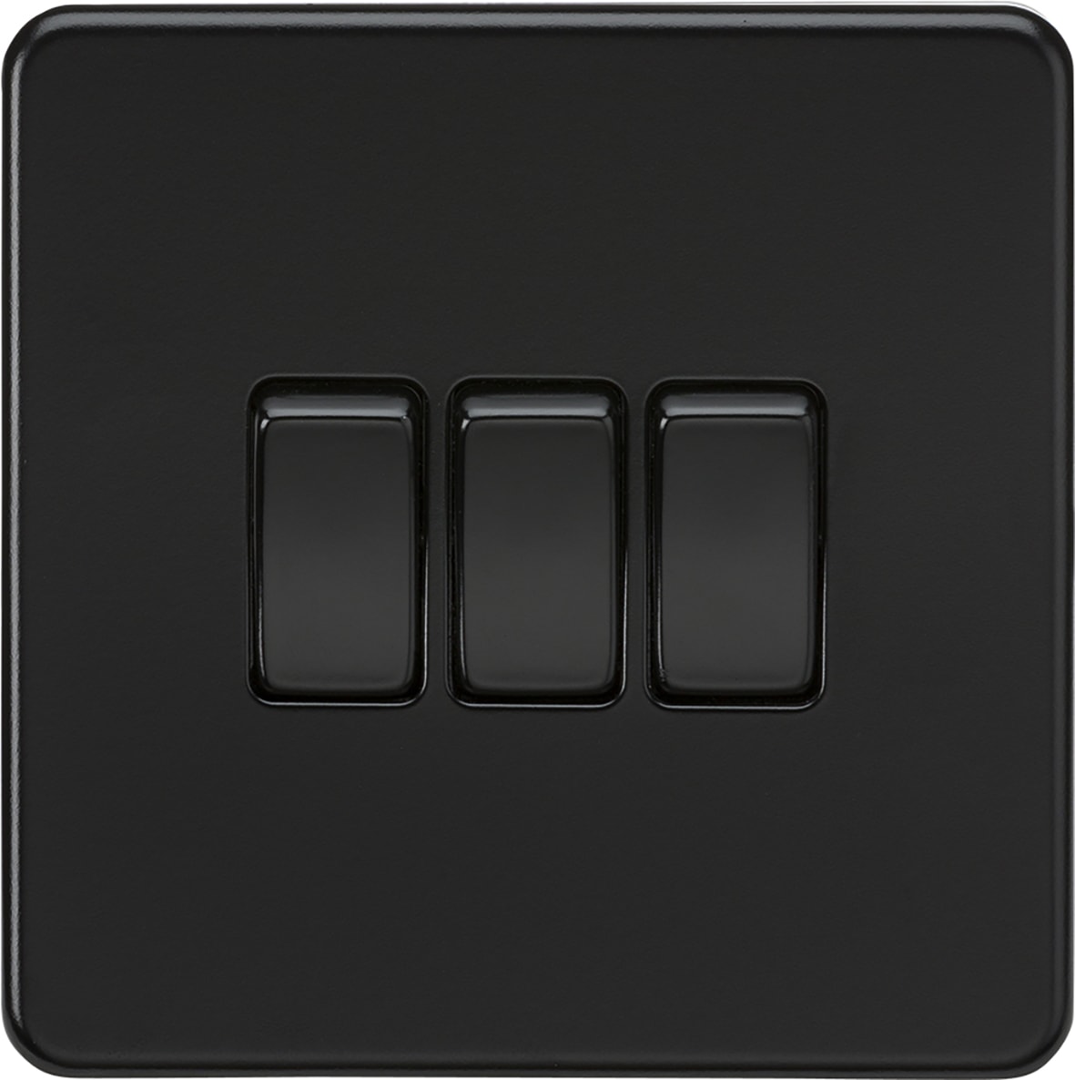10AX 3 Gang 2 Way Screwless Light Switch - Matt Black with Black Rocker - view 4