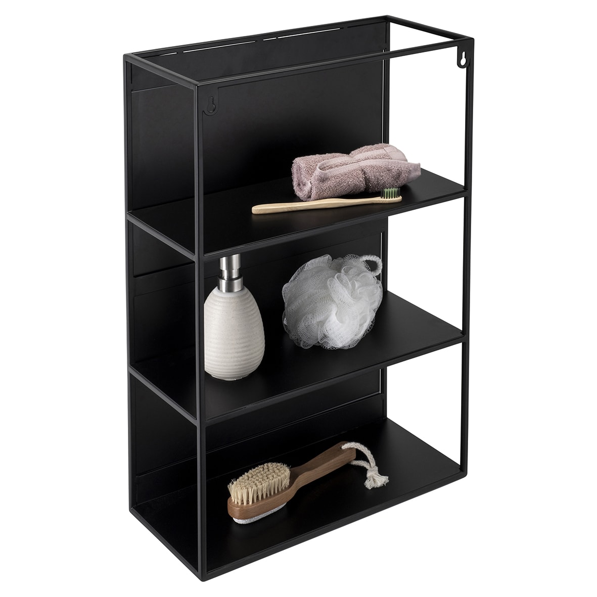 Framed Mirror with Shelves - Rectangle - 600 x 400 x 179mm - Black - view 4