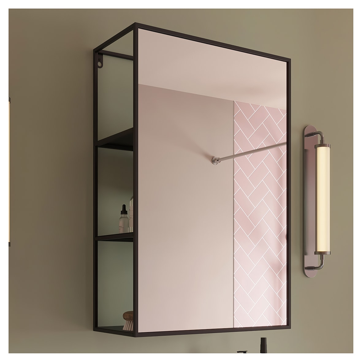 Framed Mirror with Shelves - Rectangle - 600 x 400 x 179mm - Black - view 5