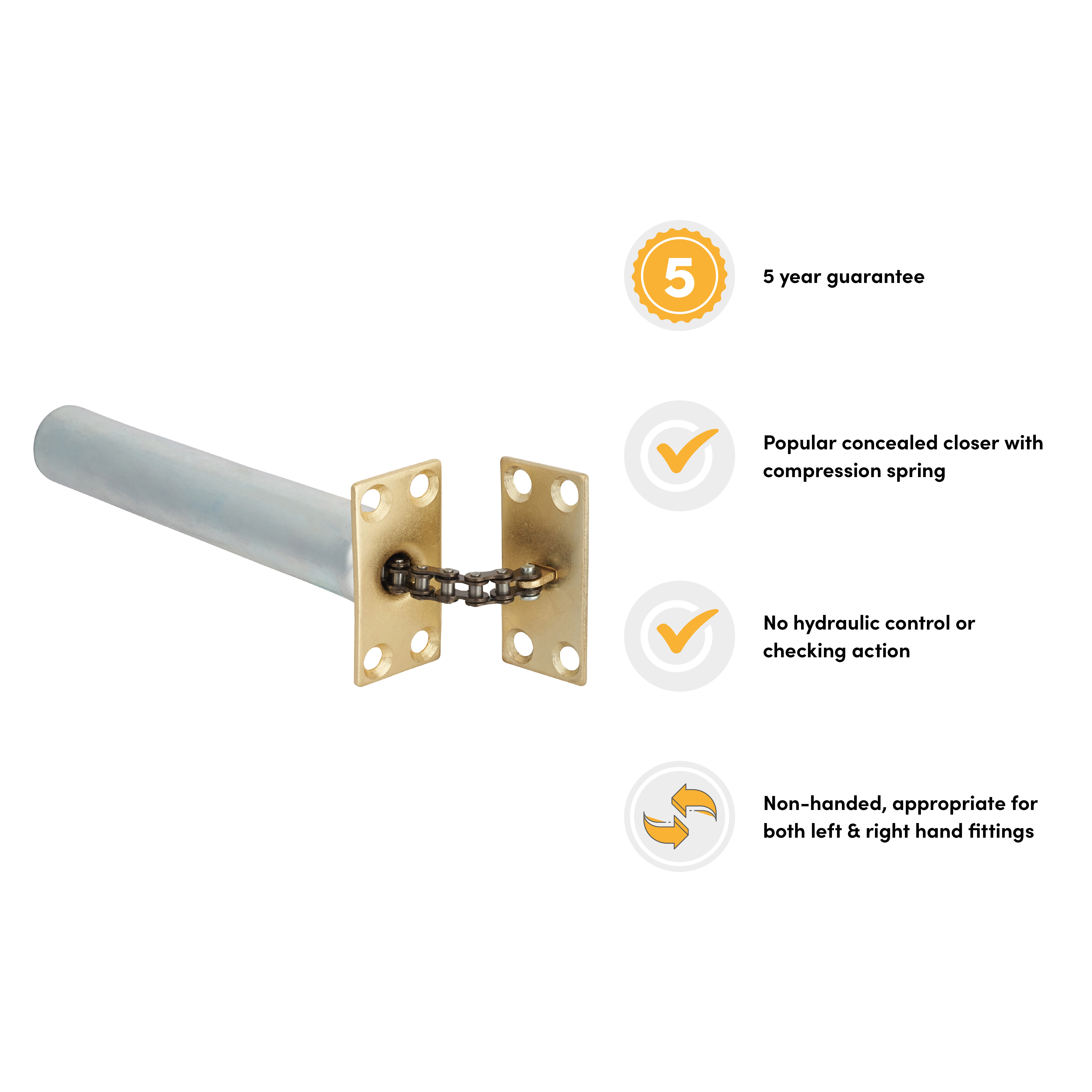 Concealed Chain Door Closer - Square Plate - Polished Brass - view 3