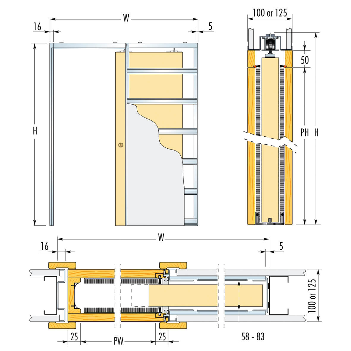 Single Pocket Door Kit - 100mm Finished Wall Thickness - 762 x 1981mm Door Size - view 2