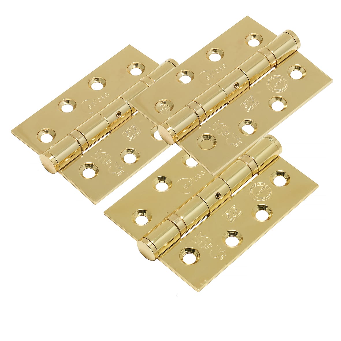 Ball Bearing Grade 13 Butt Fire Door Hinge - 102 x 76 x 3mm - Polished Brass - Pack of 3 - view 2
