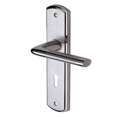 Satin Chrome Keyhole Lock Door Handles - Lena Range - 190 x 48mm - view 2