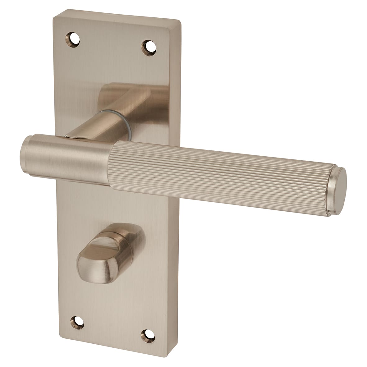 Satin Nickel Lines Bathroom Lock Door Handles Pack - Nova Range - view 2