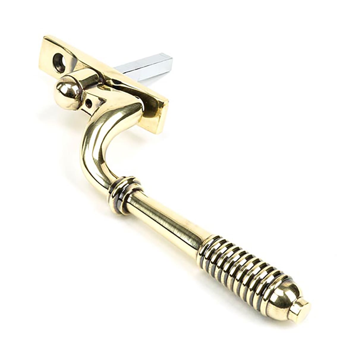 Reeded Locking Espagnolette Casement Window Handle - Right - Aged Brass - view 2