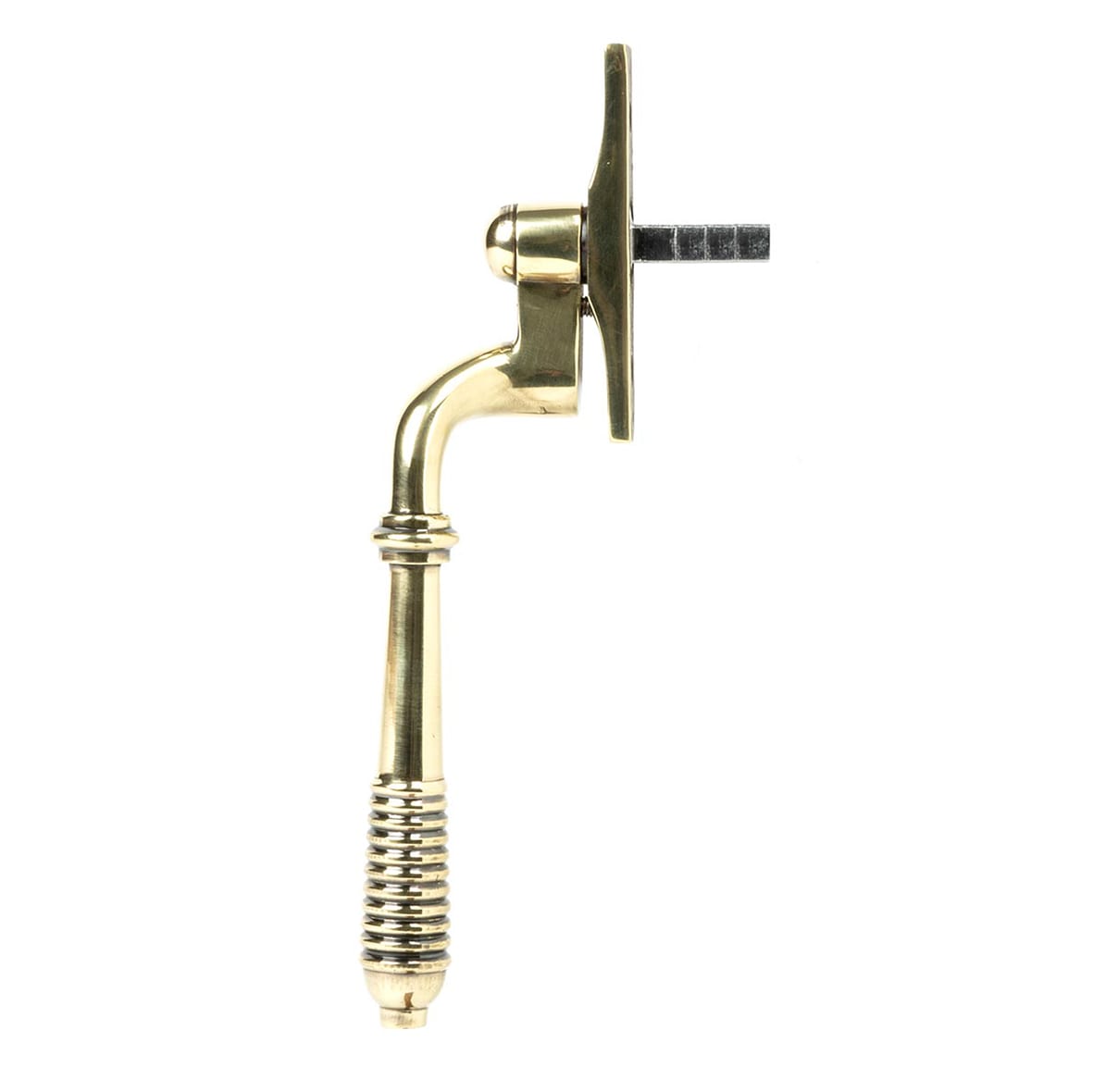 Reeded Locking Espagnolette Casement Window Handle - Right - Aged Brass - view 3