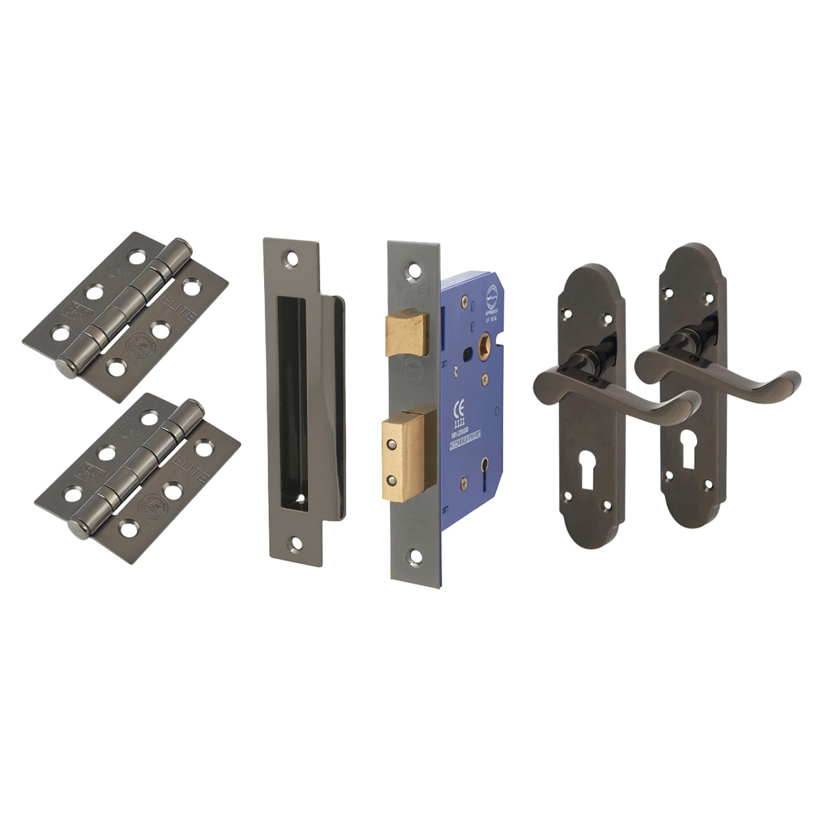 Black Nickel Victorian Summer Scroll 5 Lever Sashlock Door Handles Kit - view 2