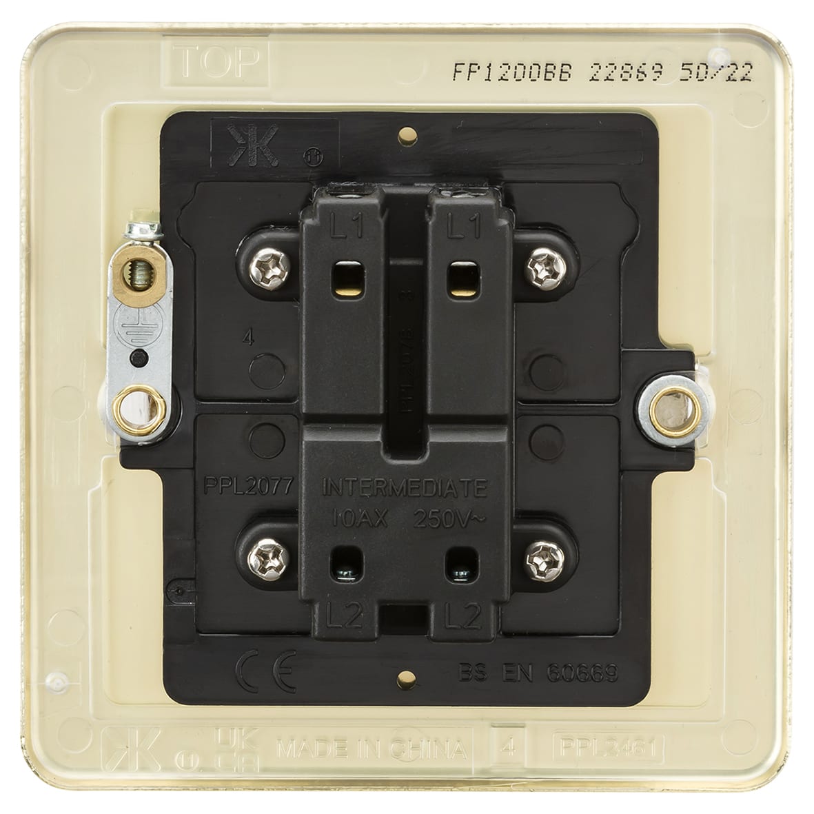 10AX 1 Gang Flat Plate Intermediate Light Switch - Brushed Brass - view 4