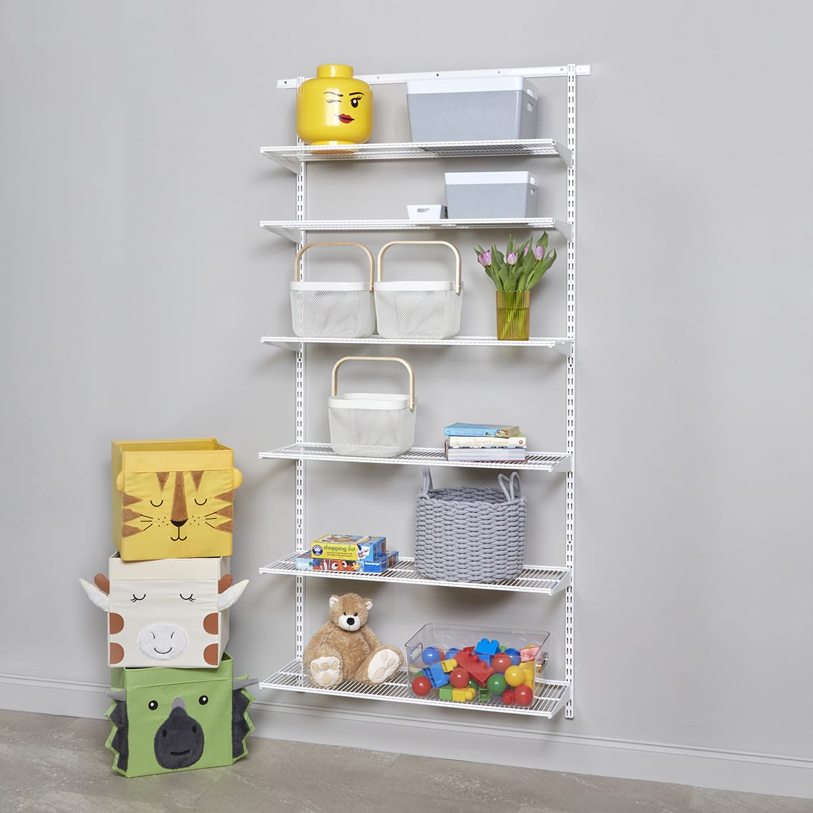 Wardrobe & Storage Starter Kit - 1 Bay, 6 Ventilated Wire Shelf - 936 x 2140 x 320mm - White - view 2