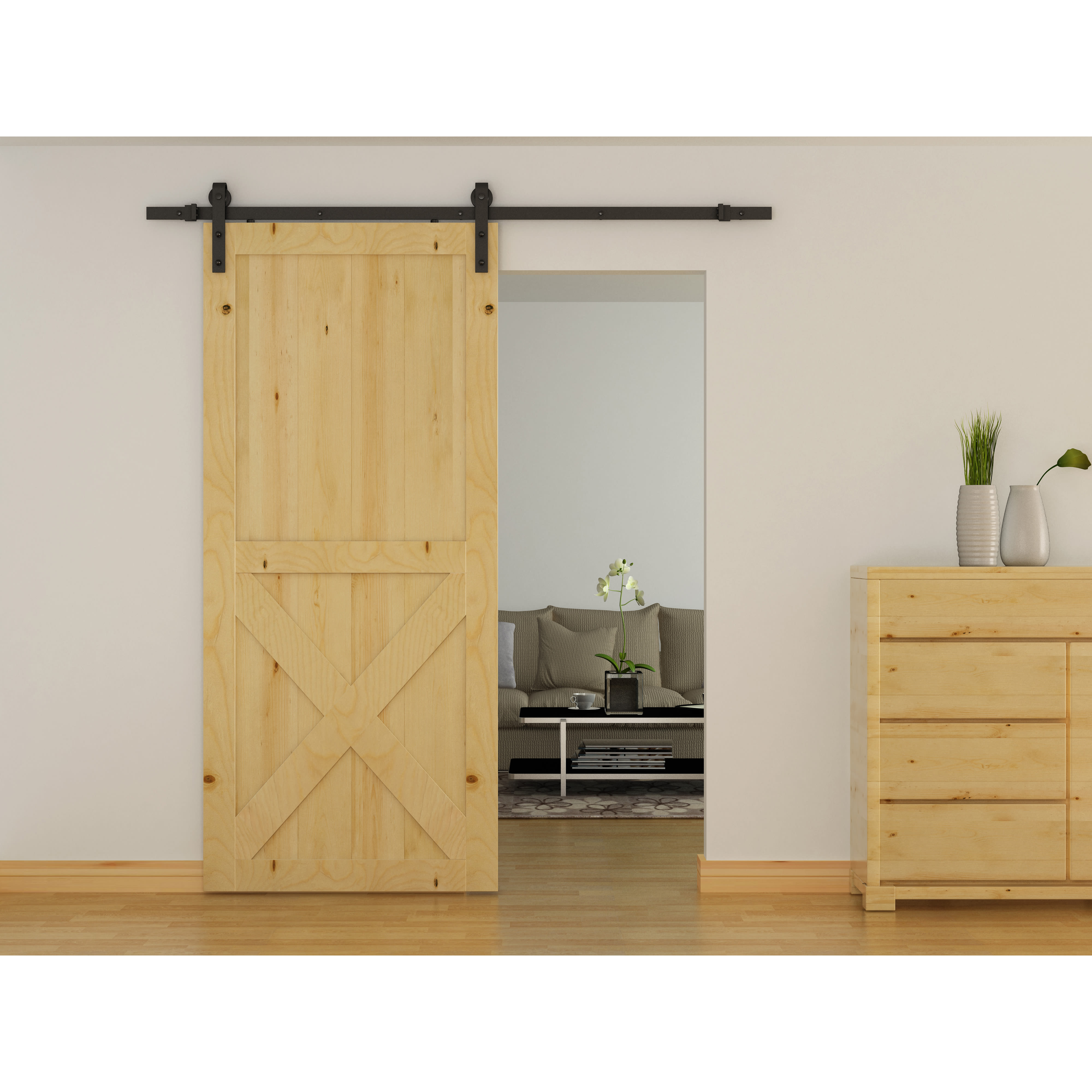 Barn Strap Soft Open/Close Sliding Door Gear - 2000mm Track - 40-60kg Max Door - Black - view 2