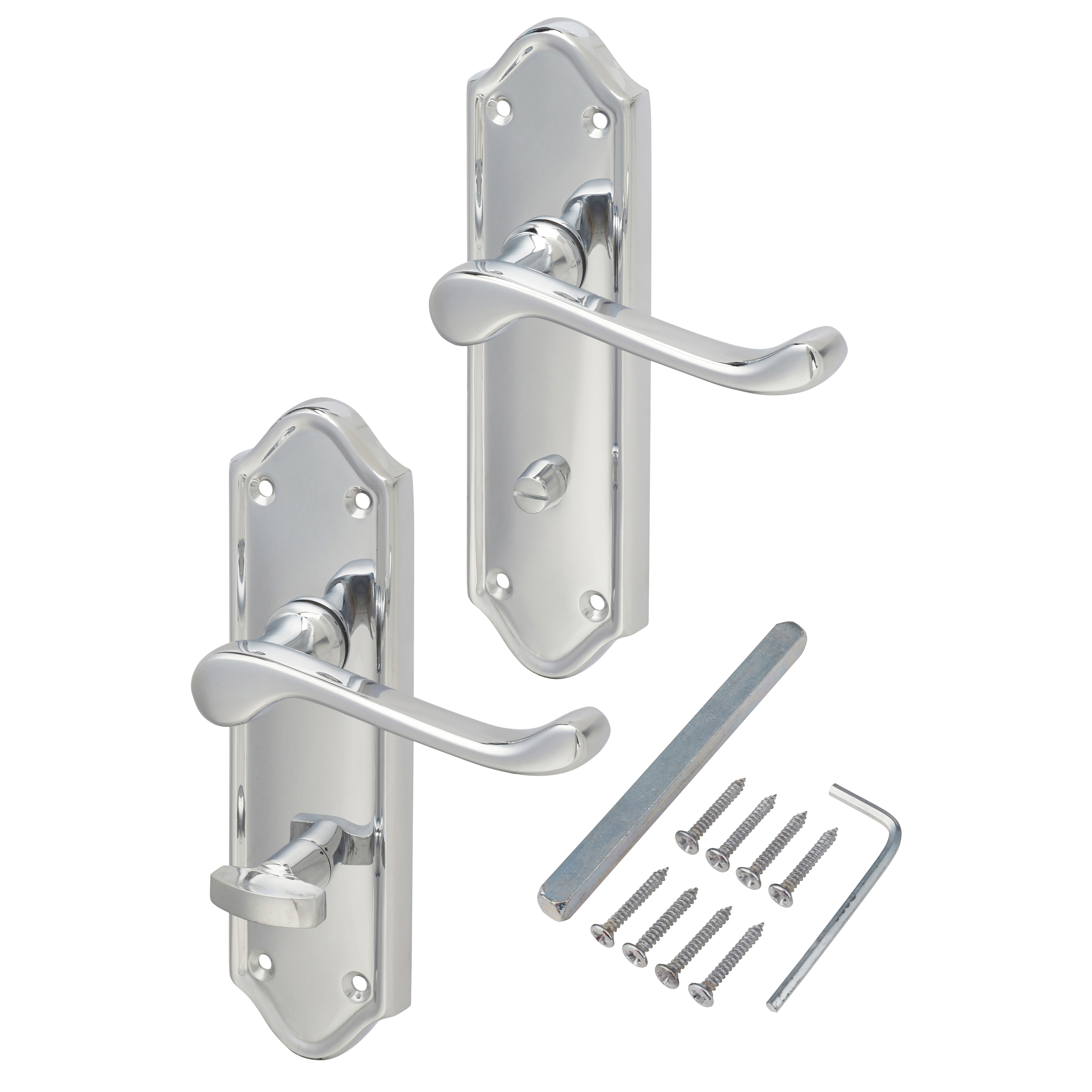 Polished Chrome Scroll Bathroom Door Handles - Ashmead Range - 168 x 46mm - view 3
