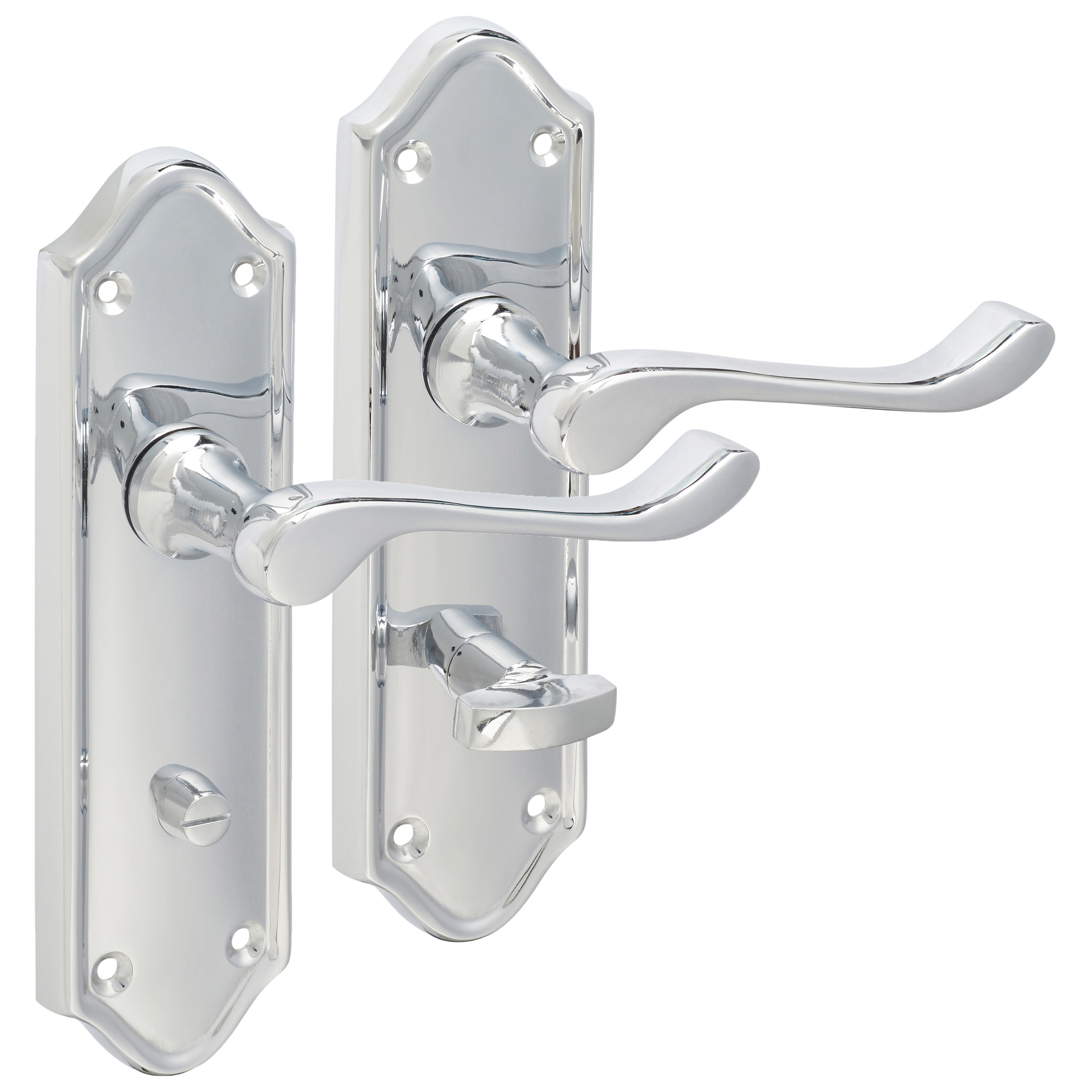 Polished Chrome Scroll Bathroom Door Handles - Ashmead Range - 168 x 46mm - view 4
