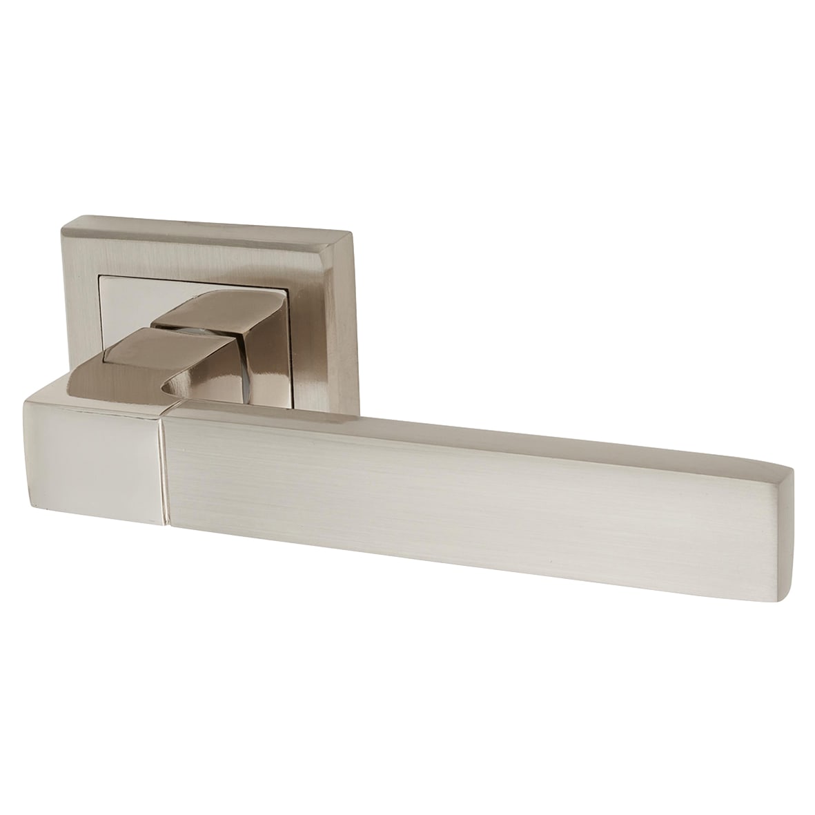 Polished/Satin Nickel Door Handles on Square Rose - Gama Range - view 3