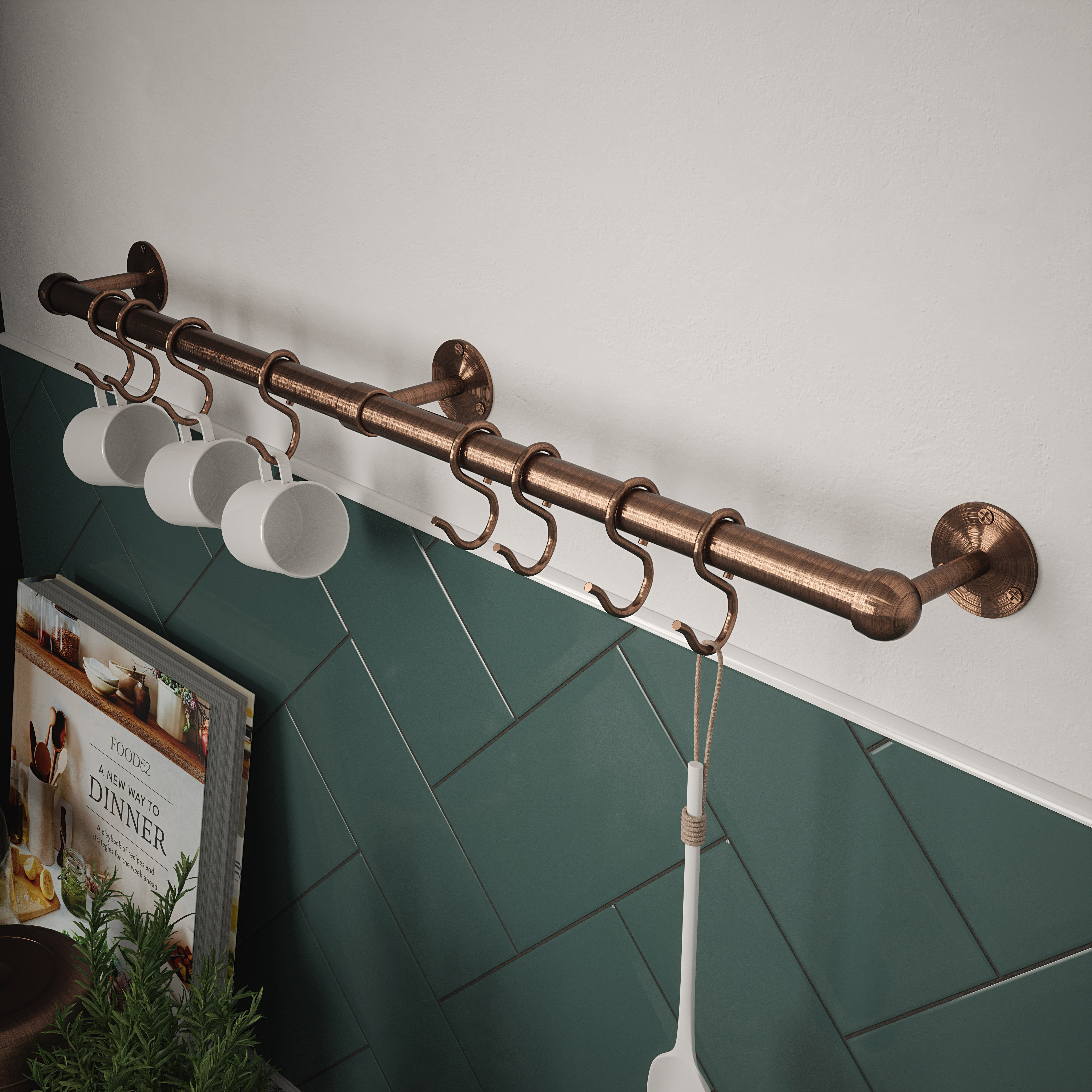 Kitchen Utensil Rail Kits - 19 x 600mm - Antique Copper - view 2